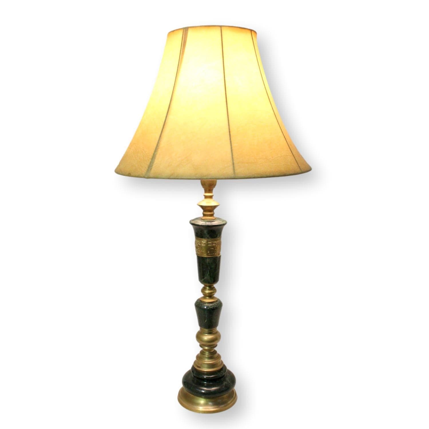 Marble & Brass Buffet Lamp w/Leather Shade - Thumbnail 2