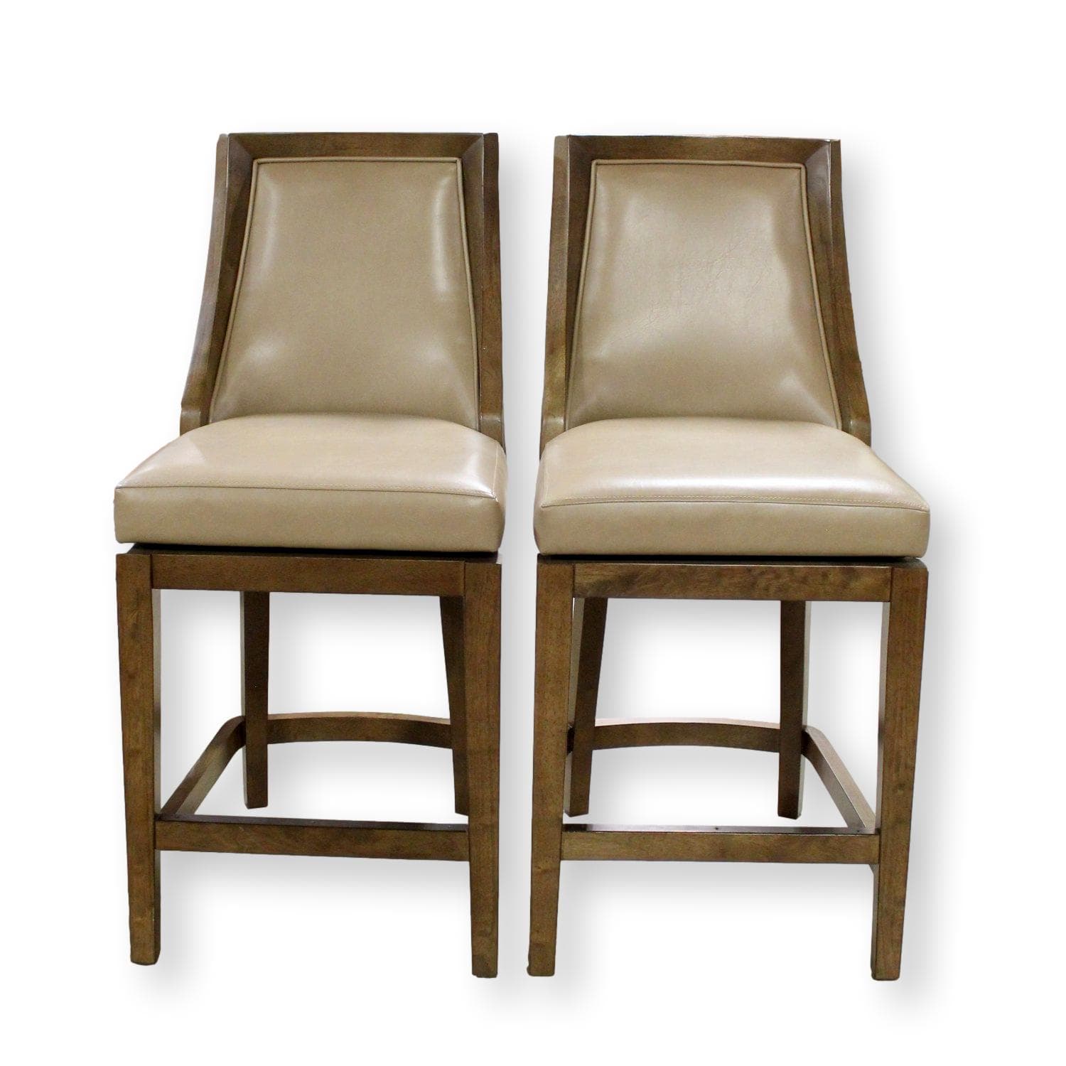 Pair of Tan Leather Counter Stools - Tan - Image 1