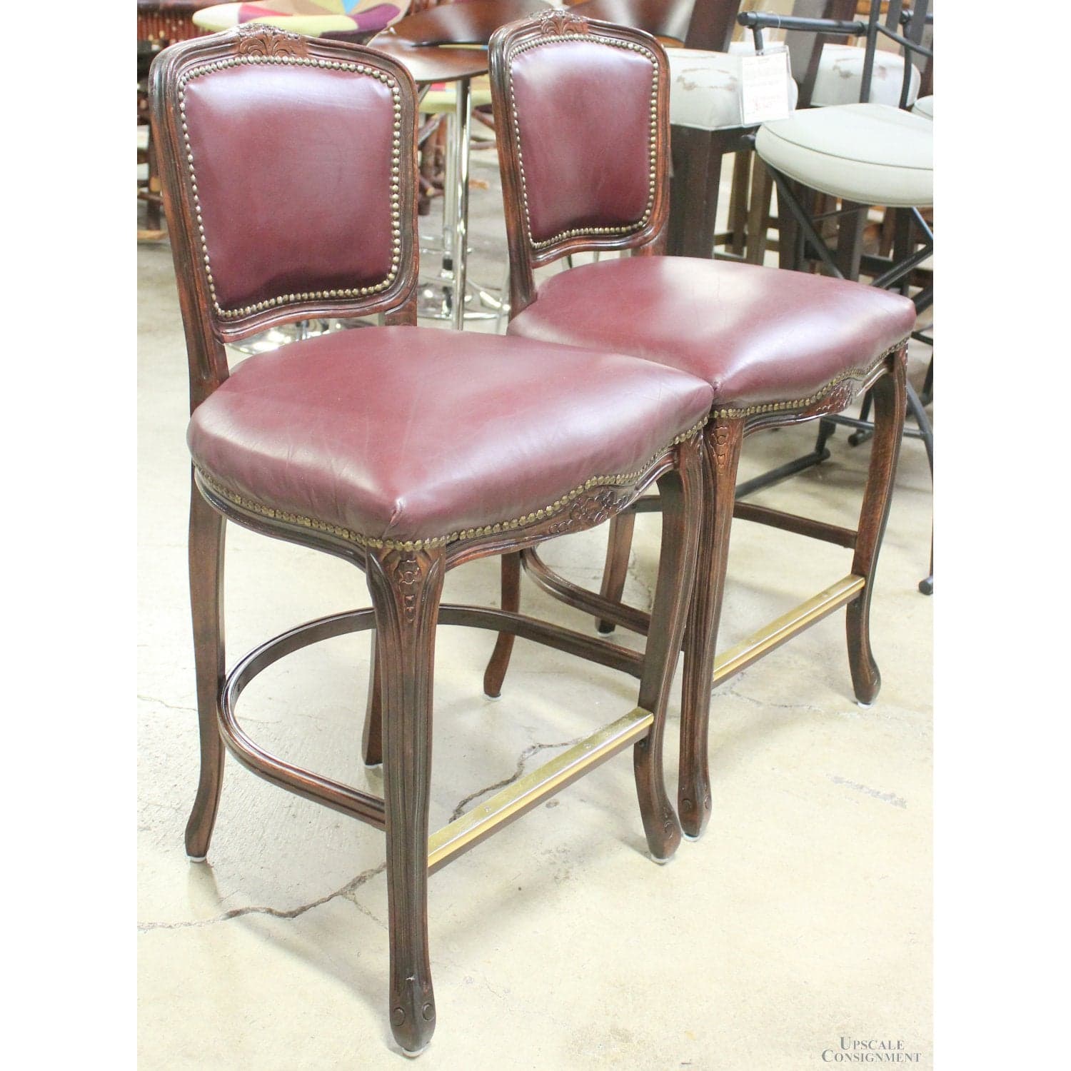 Harris Marcus Furn. Co. Pair of Leather Bar Stools - Cordovan - Thumbnail 2