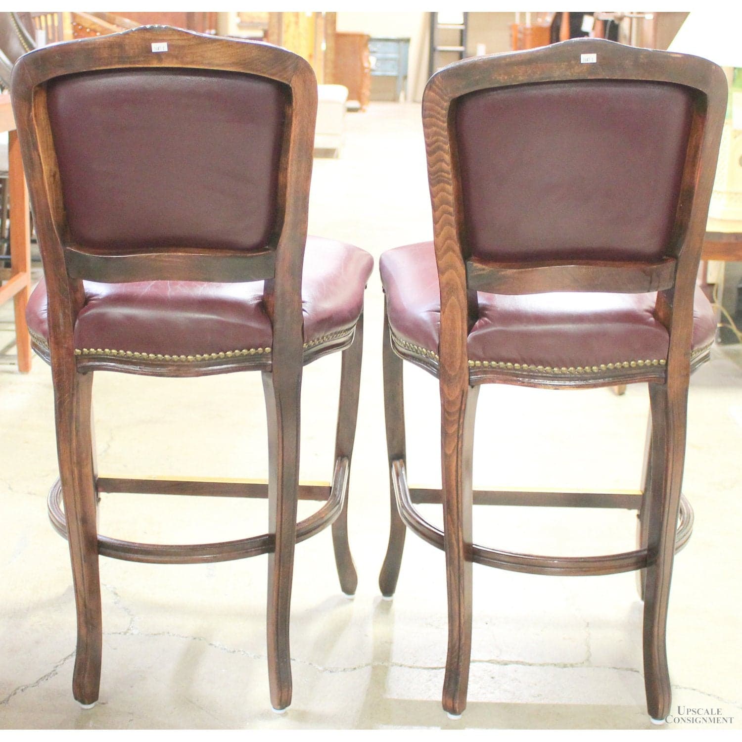 Harris Marcus Furn. Co. Pair of Leather Bar Stools - Cordovan - Thumbnail 4