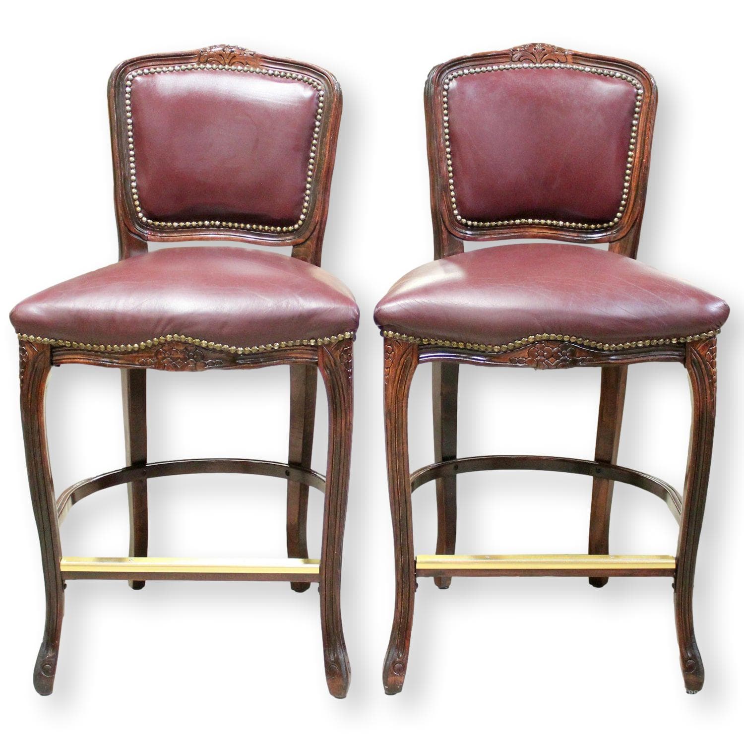 Harris Marcus Furn. Co. Pair of Leather Bar Stools - Cordovan - Image 1