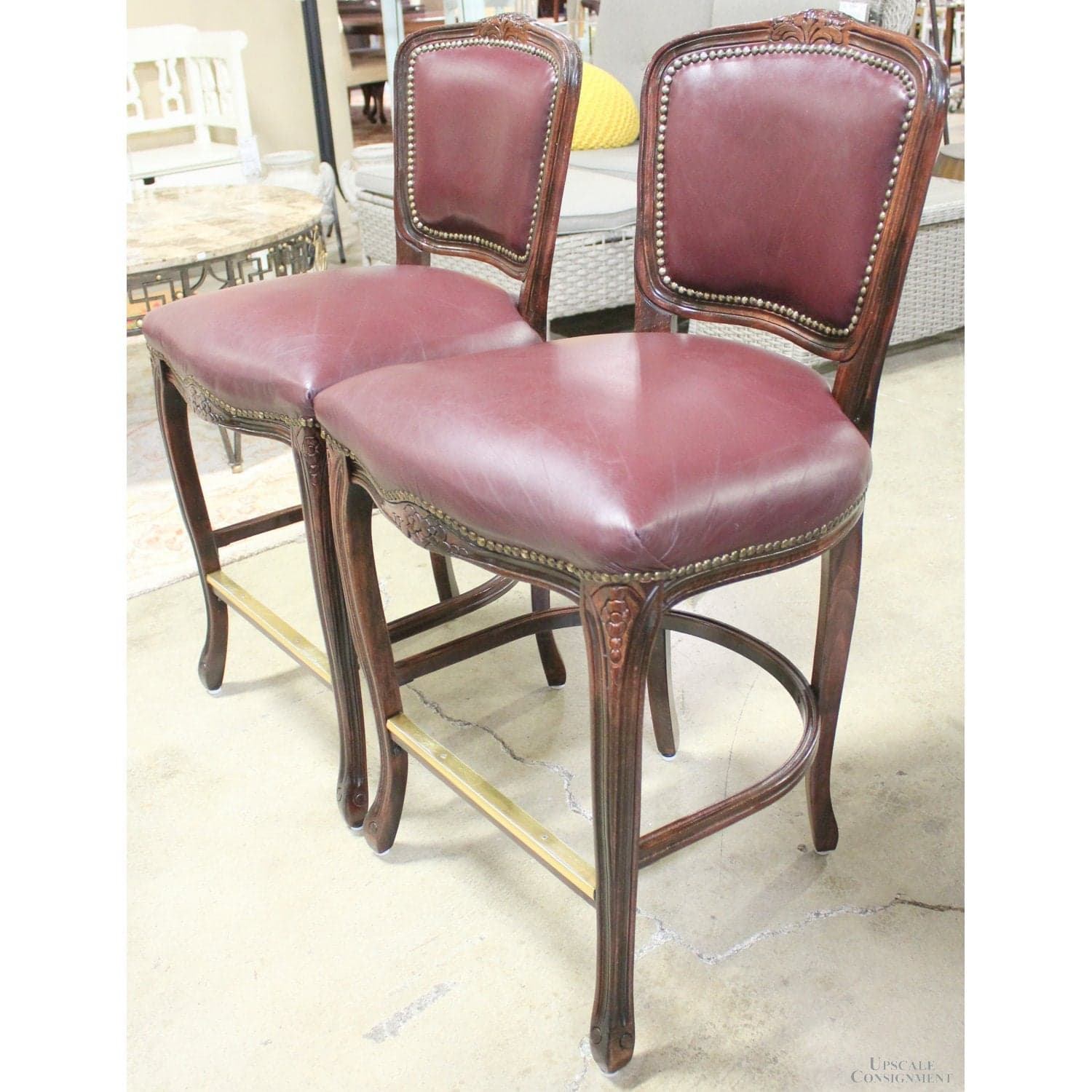 Harris Marcus Furn. Co. Pair of Leather Bar Stools - Cordovan - Thumbnail 3