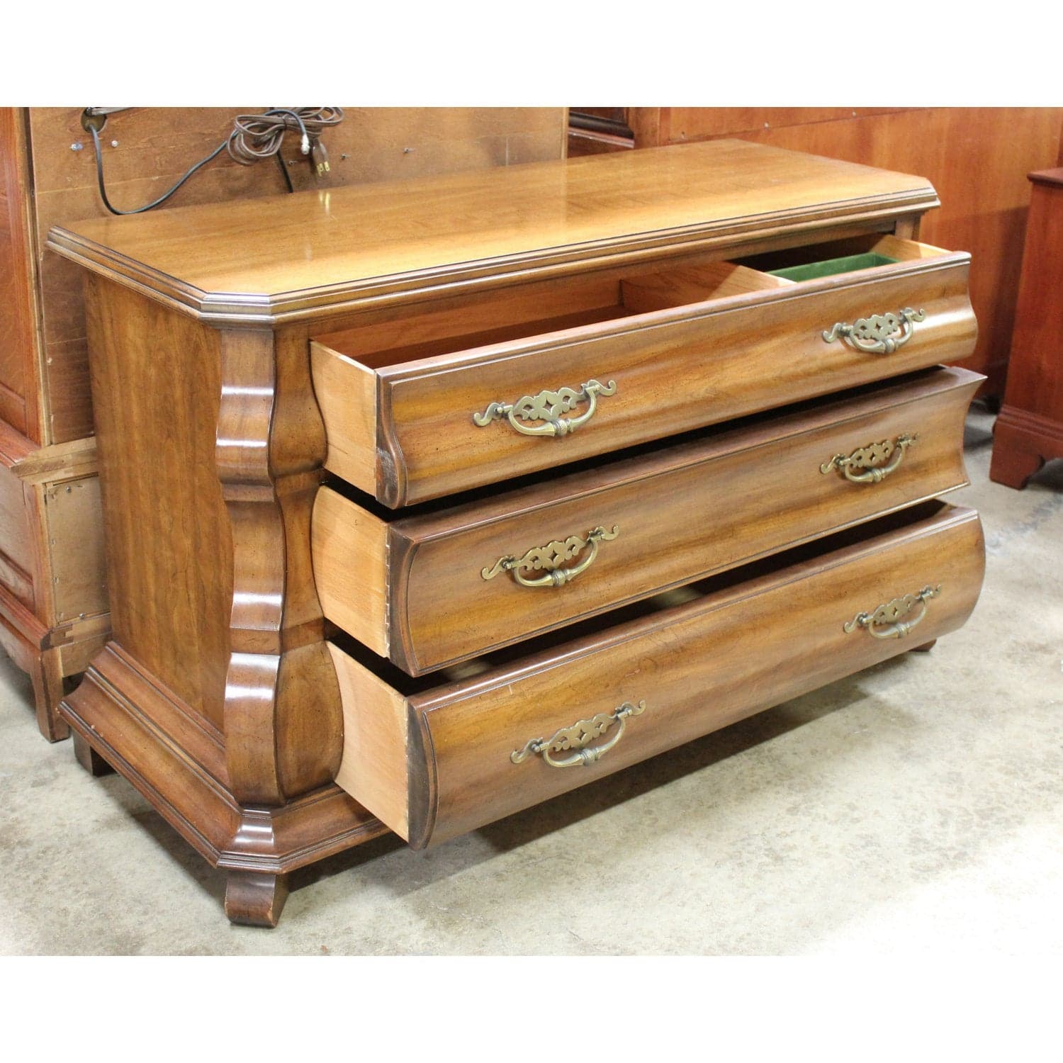 White Fine Furniture Bombe Chest - Walnut Finish - Thumbnail 4