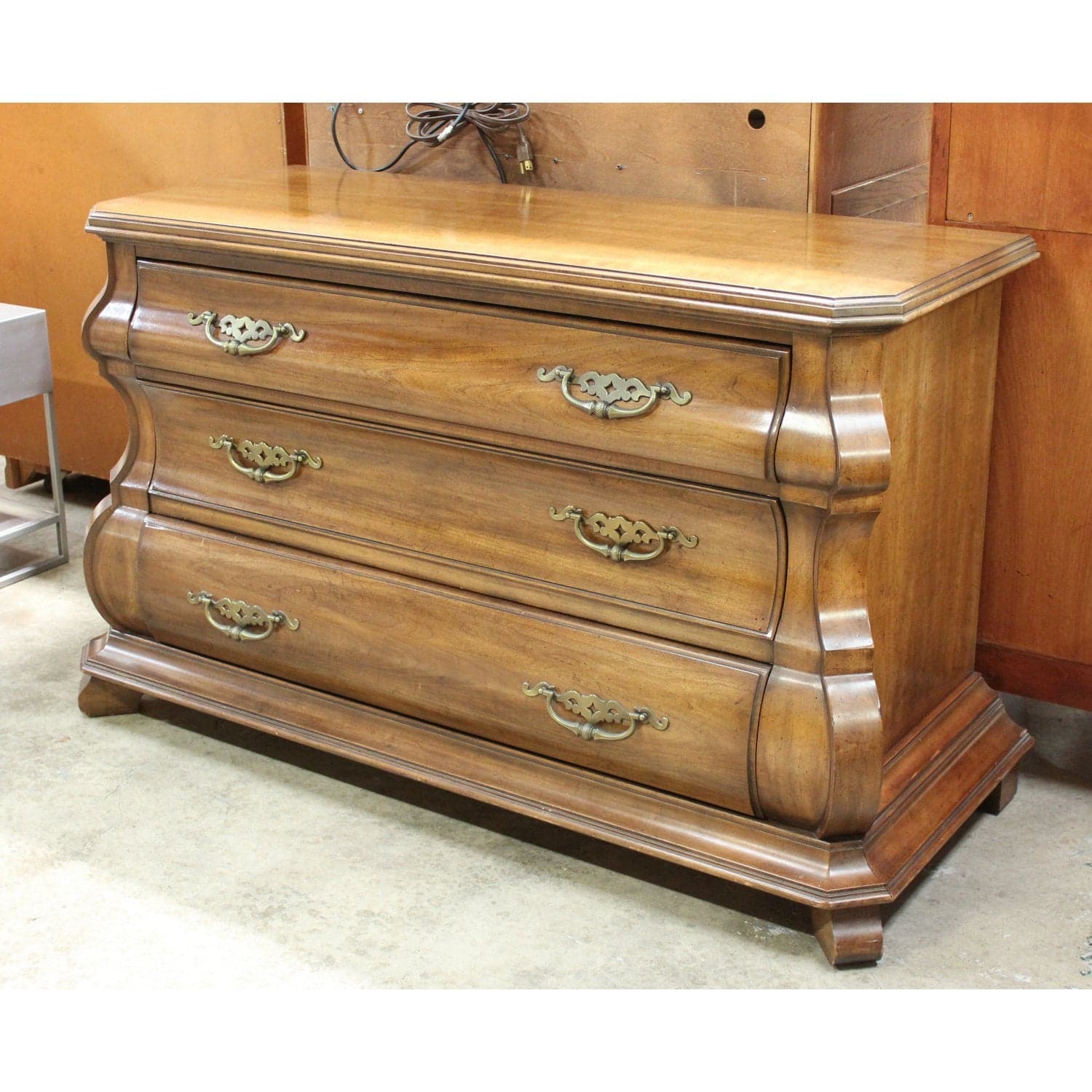 White Fine Furniture Bombe Chest - Walnut Finish - Thumbnail 3