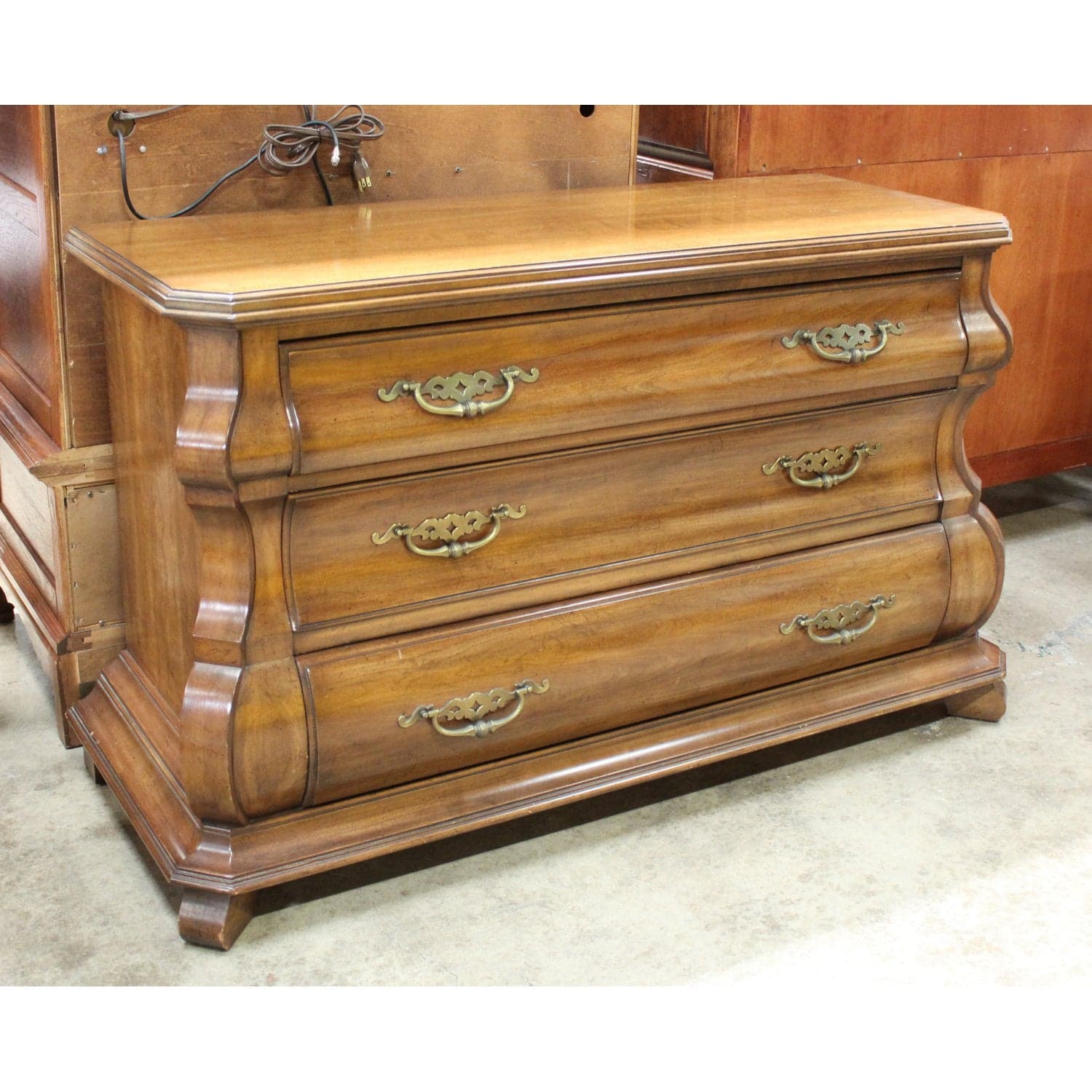 White Fine Furniture Bombe Chest - Walnut Finish - Thumbnail 2