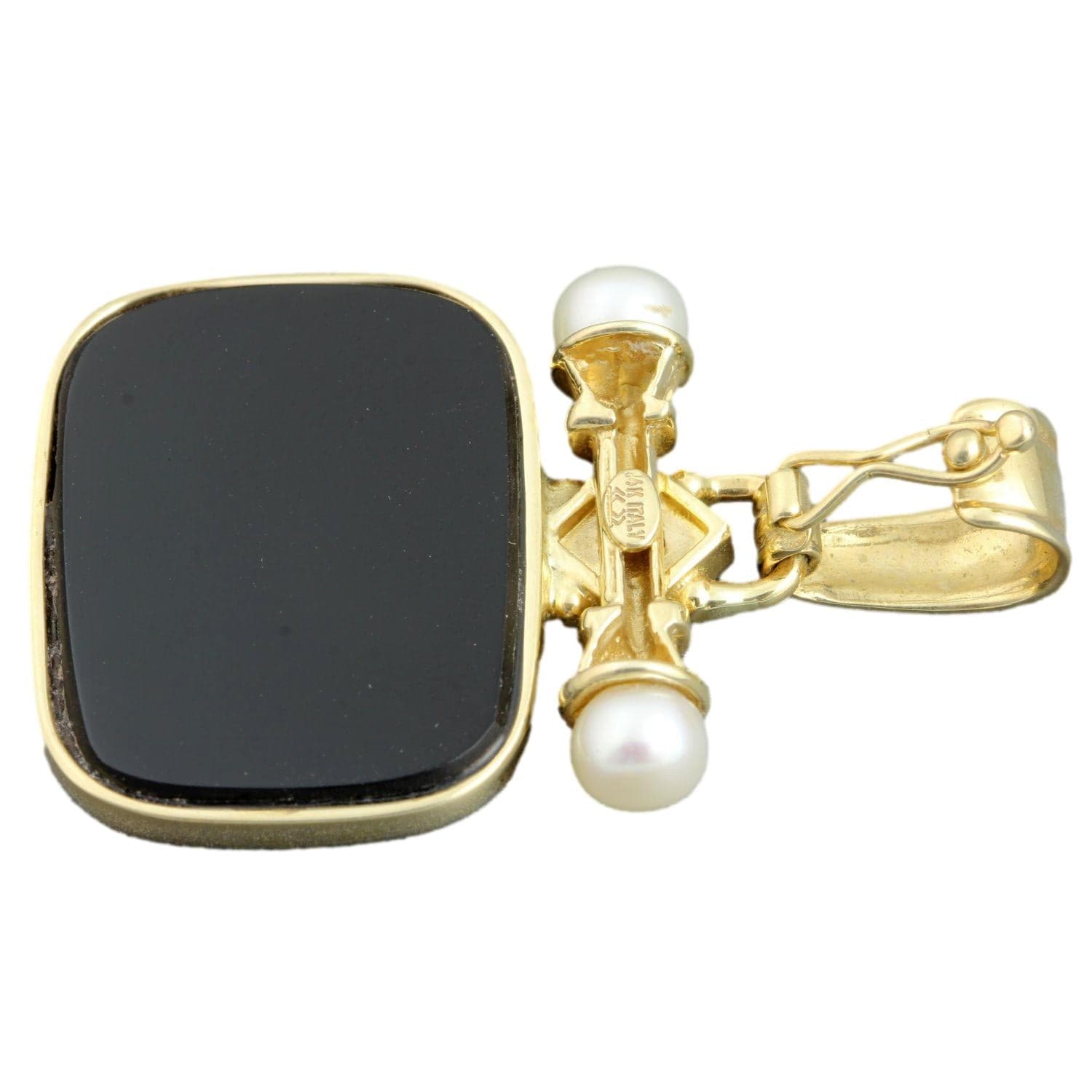 14K Gold Tagliamonte Venetian Glass & Onyx Cameo Enhancer Pendant - 1.75" - Thumbnail 4