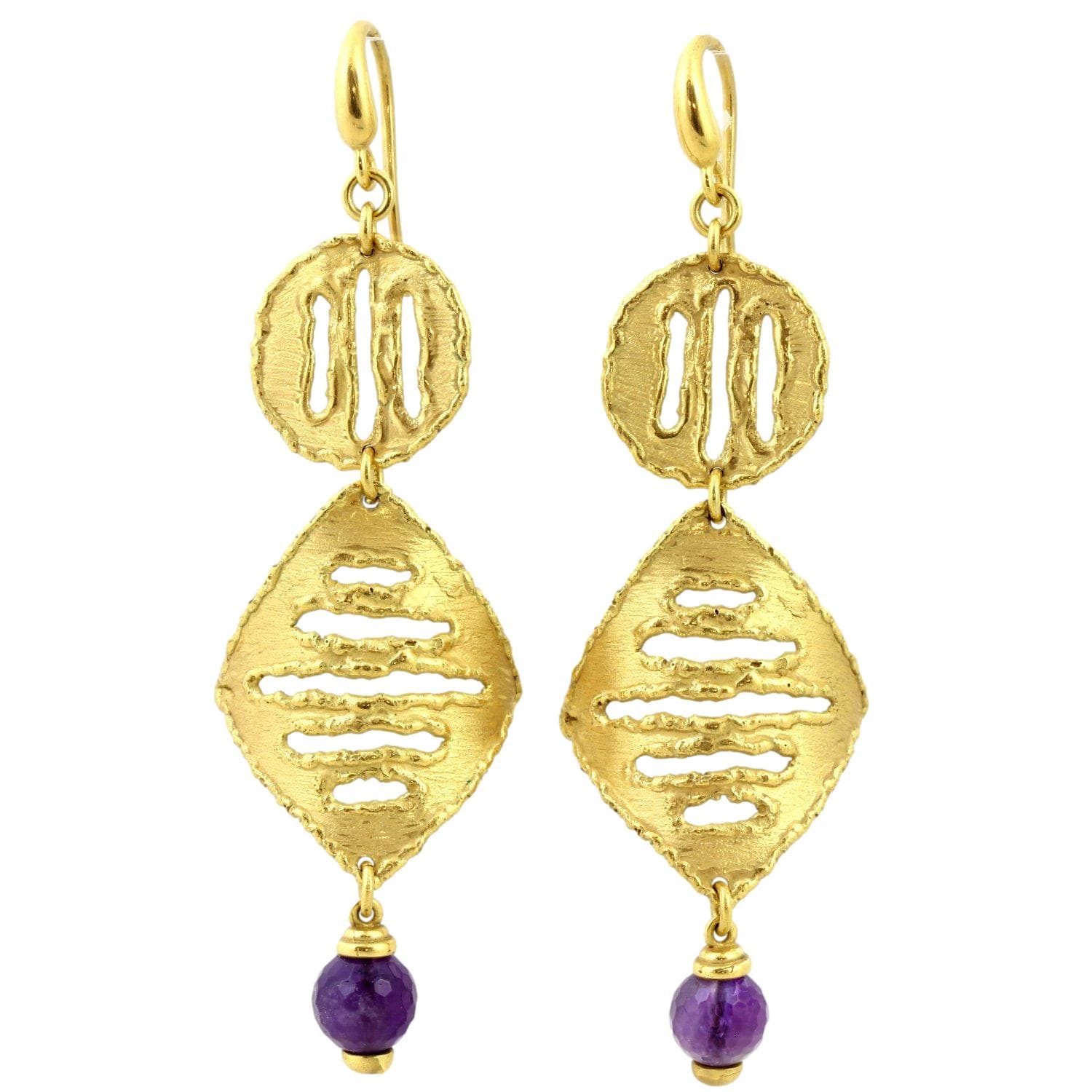 Italian 18K Gold Vermeil Open Work Sculptural Design Earrings - 3.25" - Image 1