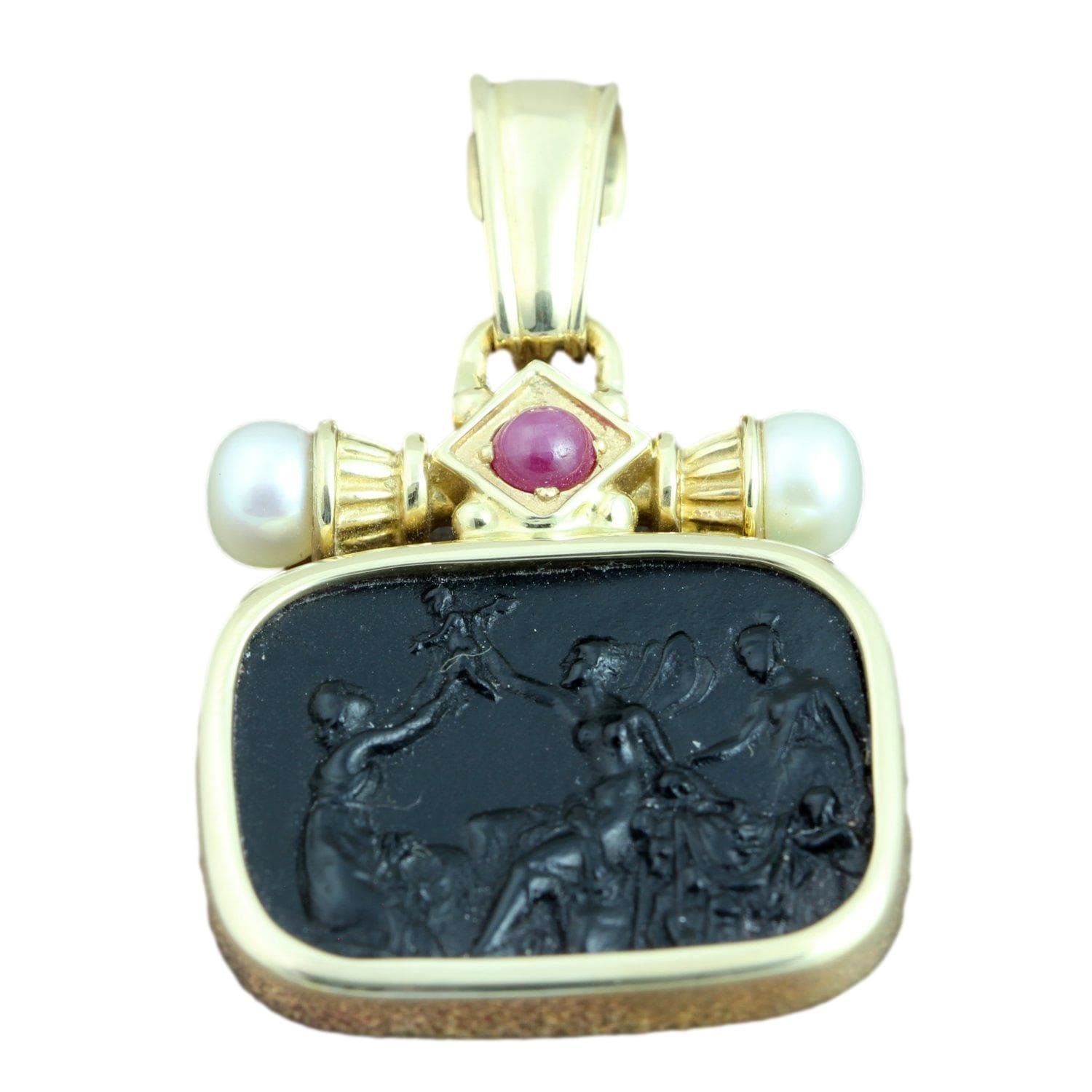 14K Gold Tagliamonte Venetian Glass & Onyx Cameo Enhancer Pendant - 1.75" - Image 1