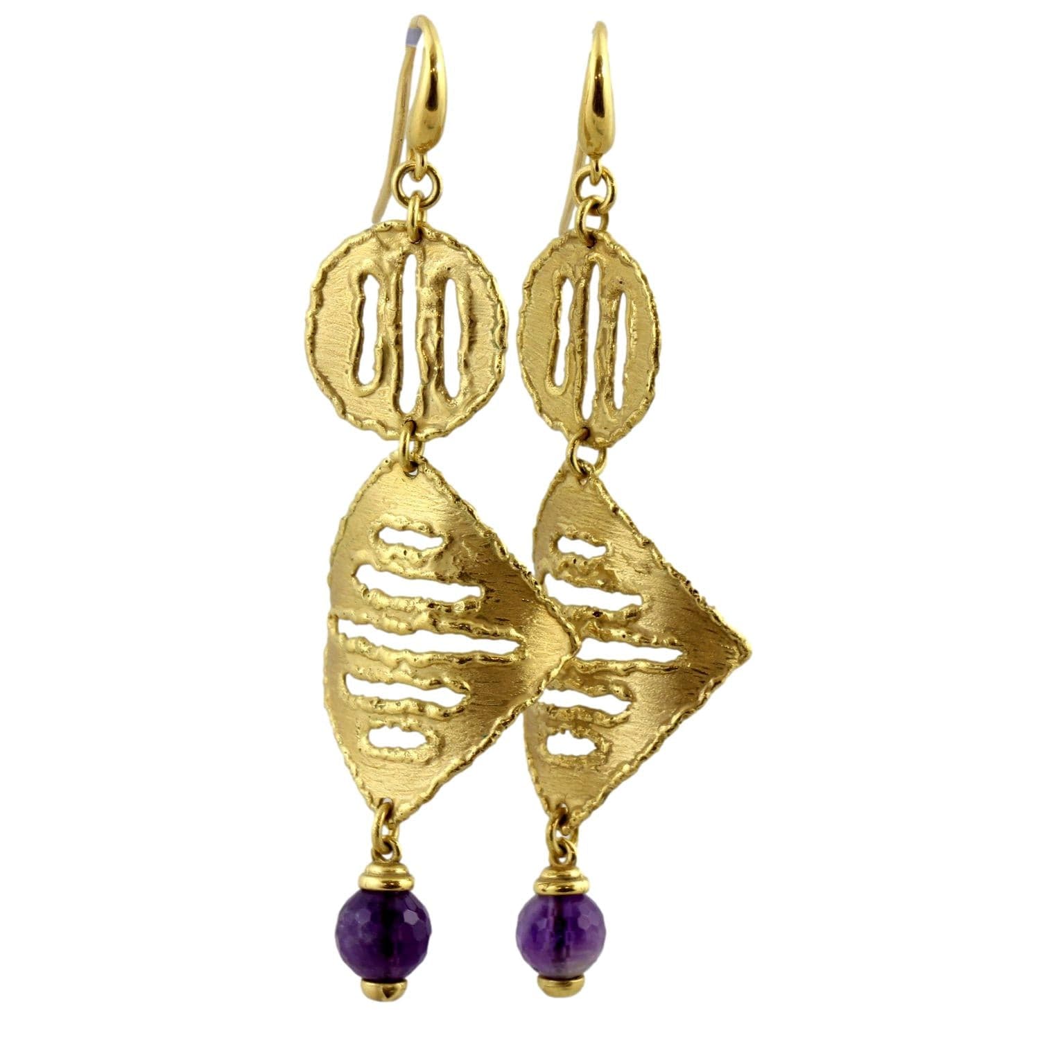 Italian 18K Gold Vermeil Open Work Sculptural Design Earrings - 3.25" - Thumbnail 3