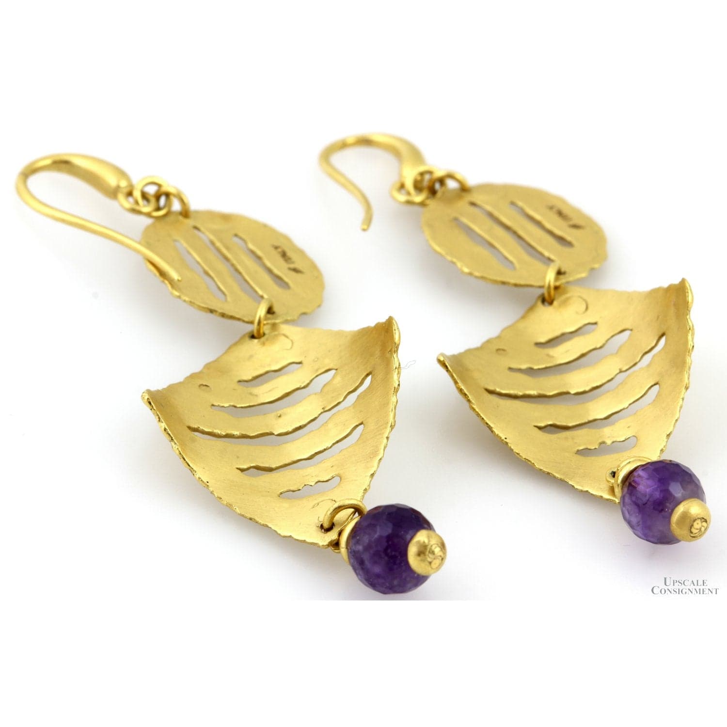 Italian 18K Gold Vermeil Open Work Sculptural Design Earrings - 3.25" - Thumbnail 2