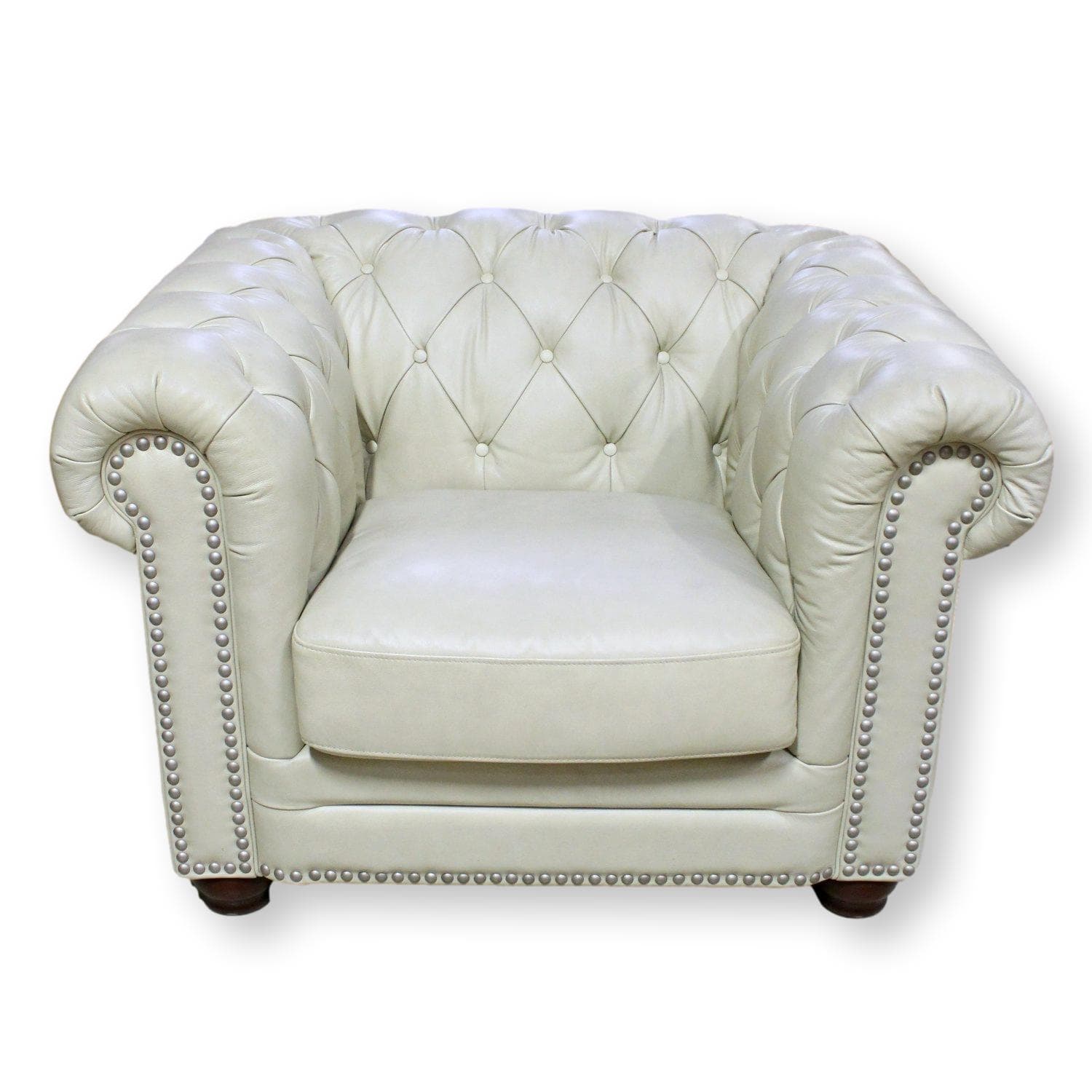 Bone Leather Chesterfield Club Chair - Bone - Image 1