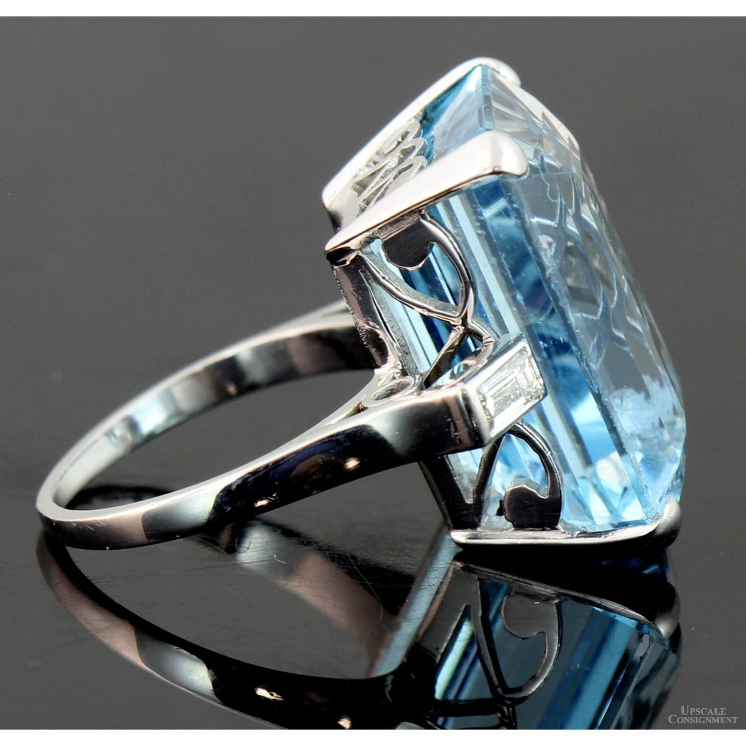 18.27ct Natural Aquamarine & .39ctw Diamond Platinum Ring - Size 4.75 - Thumbnail 4