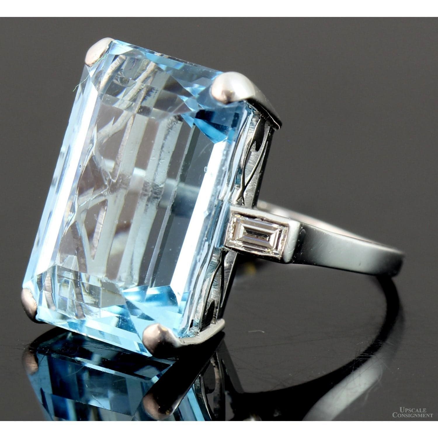 18.27ct Natural Aquamarine & .39ctw Diamond Platinum Ring - Size 4.75 - Thumbnail 2