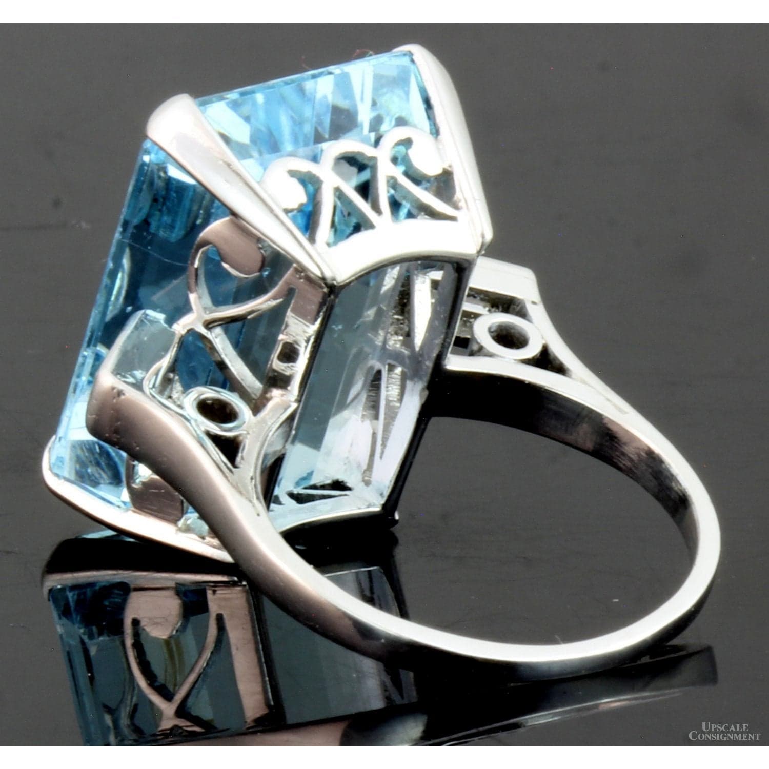 18.27ct Natural Aquamarine & .39ctw Diamond Platinum Ring - Size 4.75 - Thumbnail 5