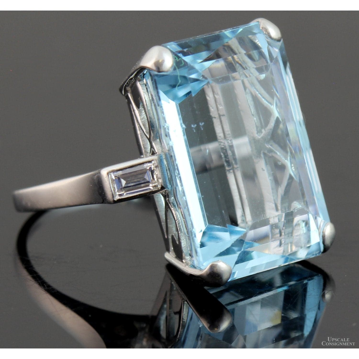 18.27ct Natural Aquamarine & .39ctw Diamond Platinum Ring - Size 4.75 - Thumbnail 3