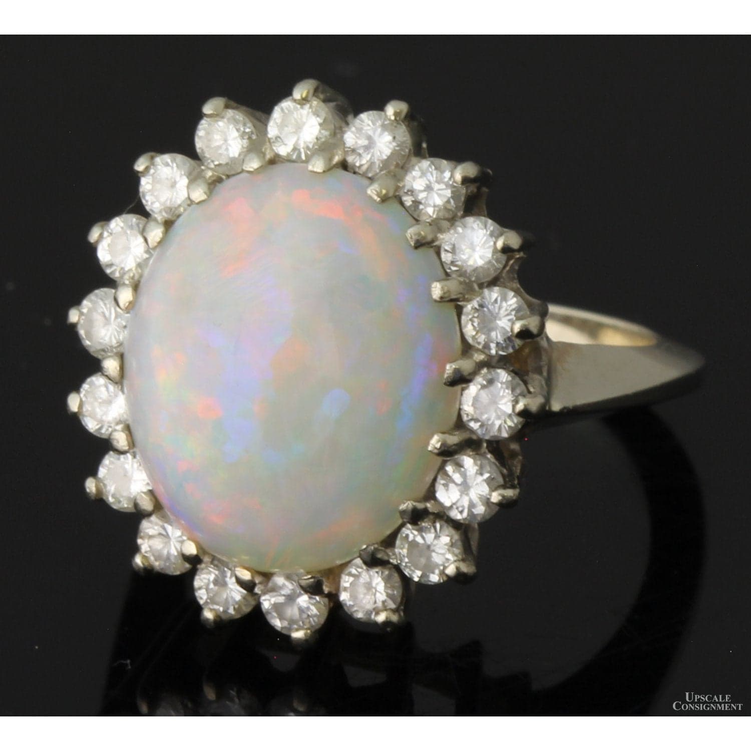 10.04ct Opal & 1.0ctw Diamond Halo 14K White Gold Ring - Size 5.75 - Thumbnail 3