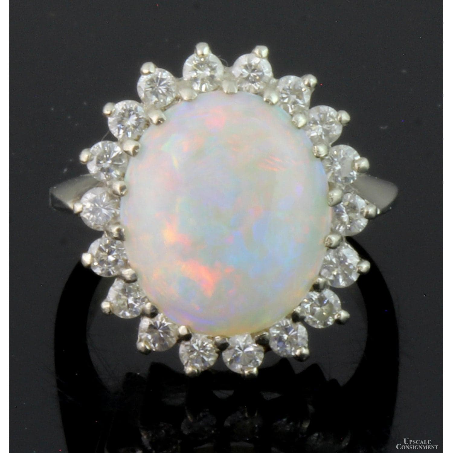 10.04ct Opal & 1.0ctw Diamond Halo 14K White Gold Ring - Size 5.75 - Image 1