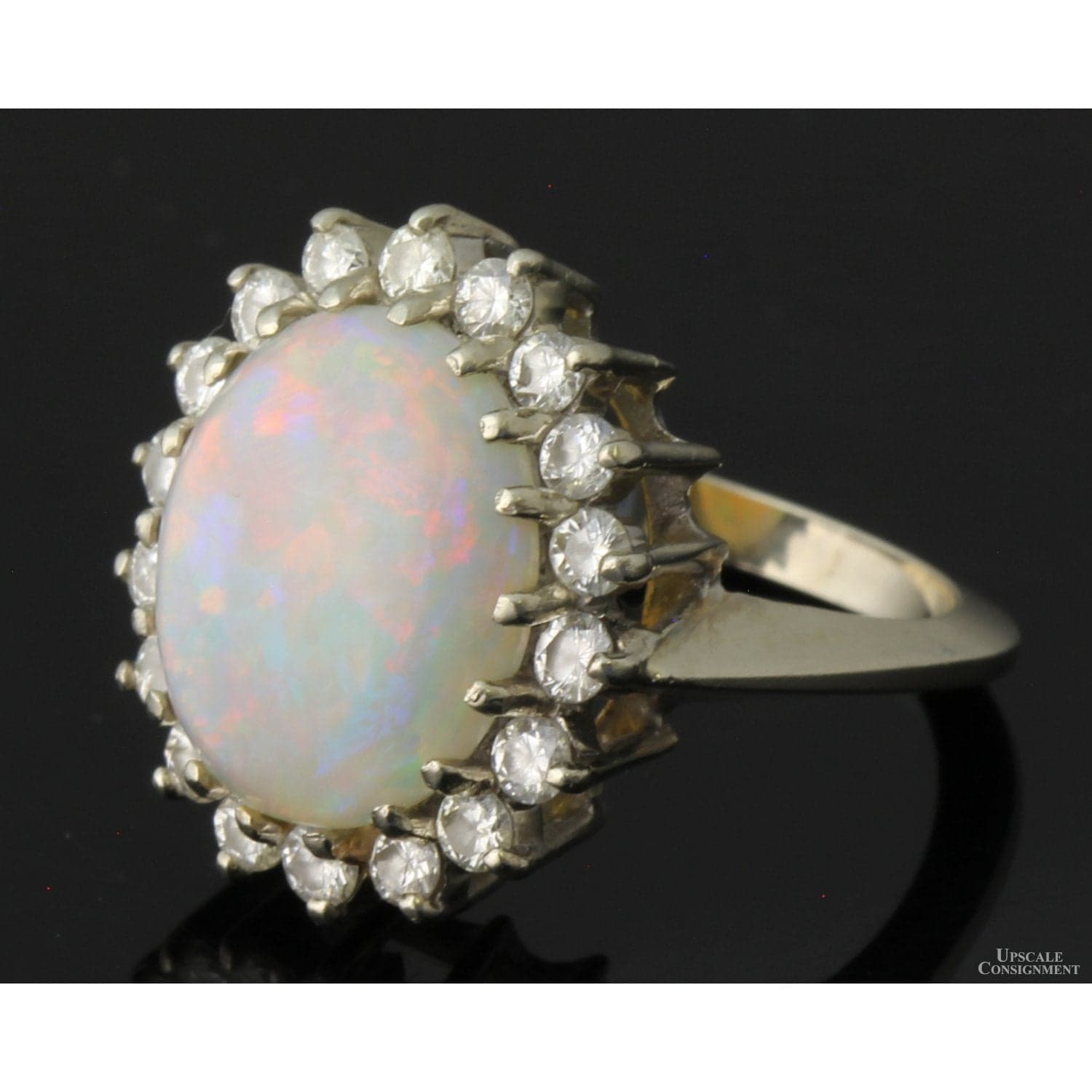 10.04ct Opal & 1.0ctw Diamond Halo 14K White Gold Ring - Size 5.75 - Thumbnail 4