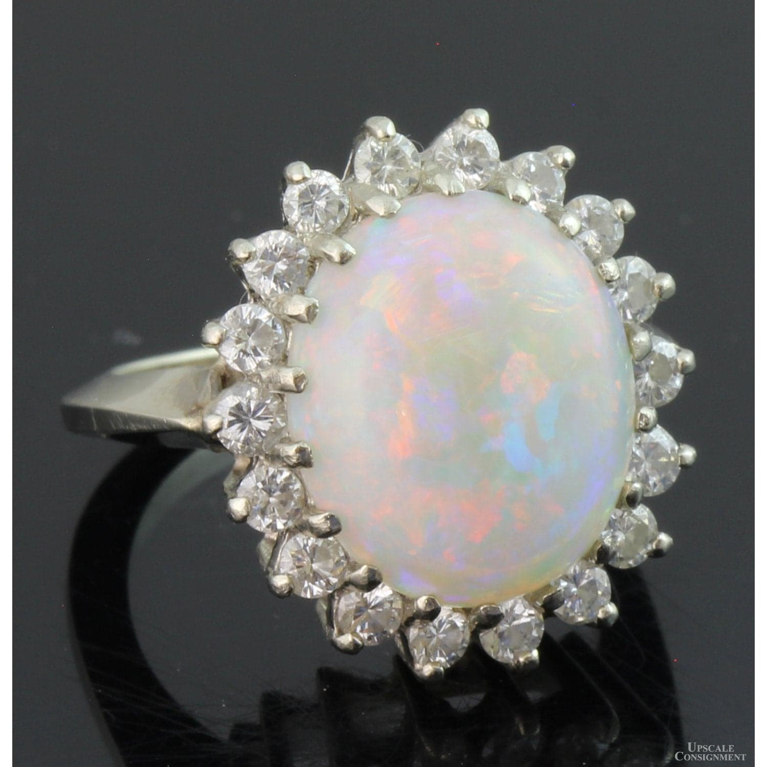 10.04ct Opal & 1.0ctw Diamond Halo 14K White Gold Ring - Size 5.75 - Thumbnail 2