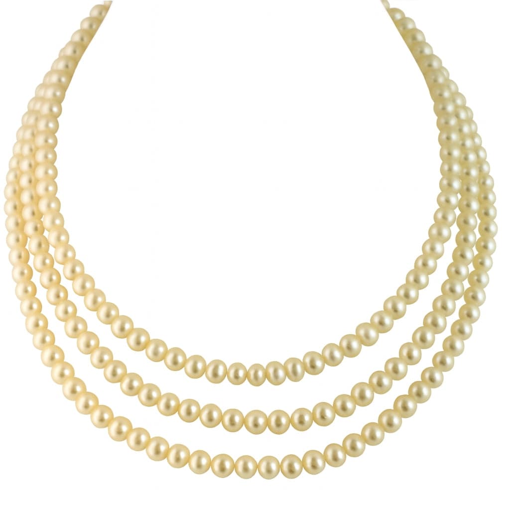 Handknotted 6mm Ivory Pearl Three-Strand 14K Clasp - 16", 17", 18" - Image 1