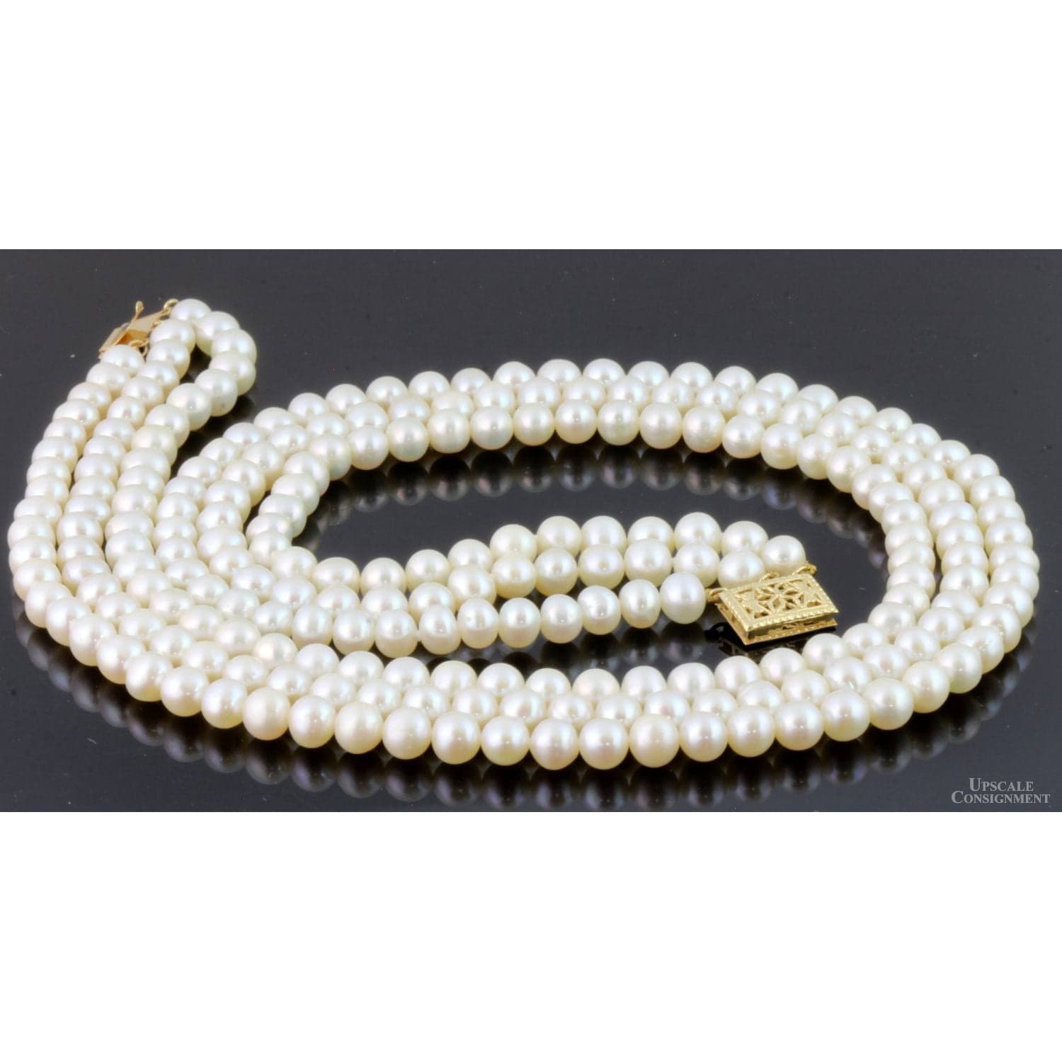 Handknotted 6mm Ivory Pearl Three-Strand 14K Clasp - 16", 17", 18" - Thumbnail 3