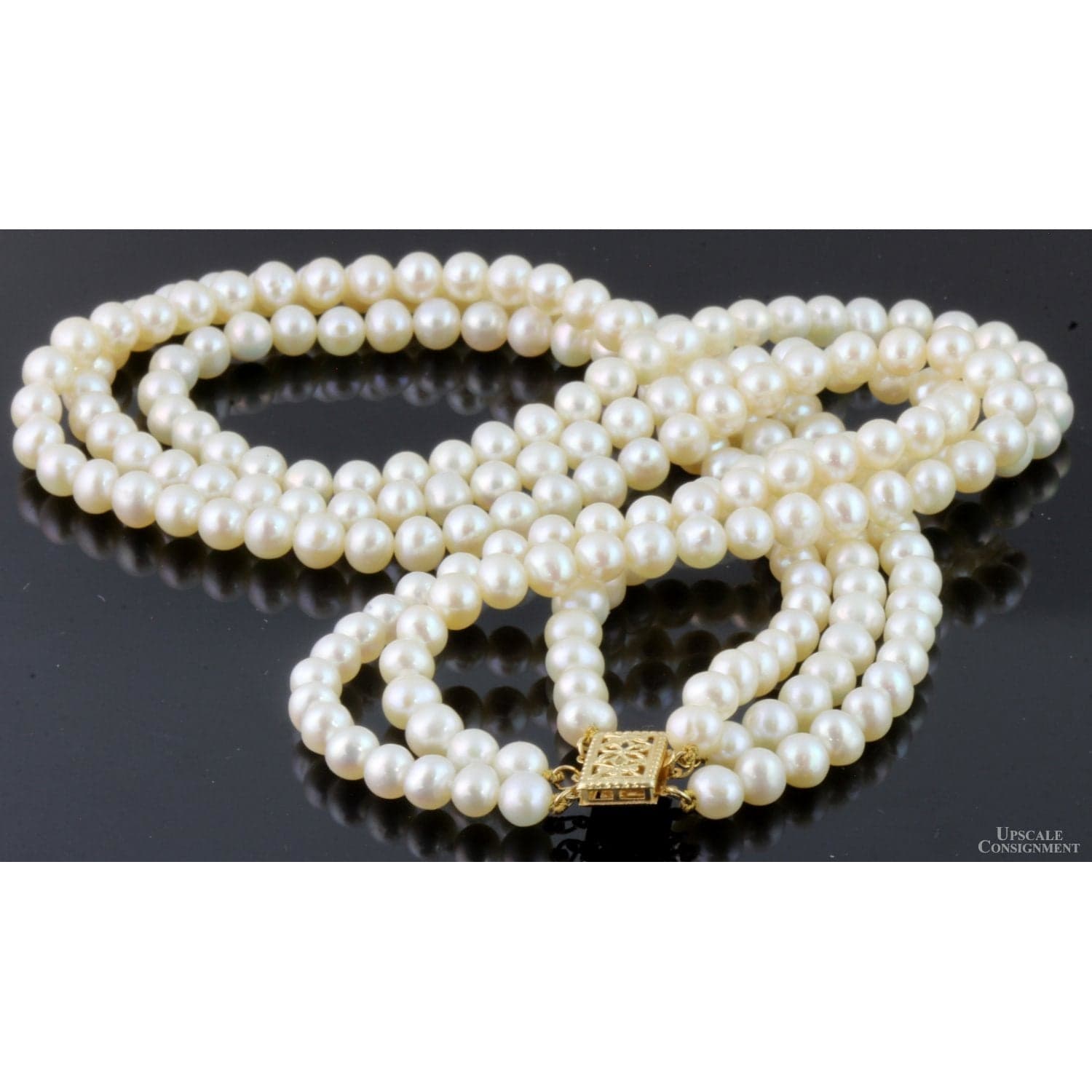 Handknotted 6mm Ivory Pearl Three-Strand 14K Clasp - 16", 17", 18" - Thumbnail 4