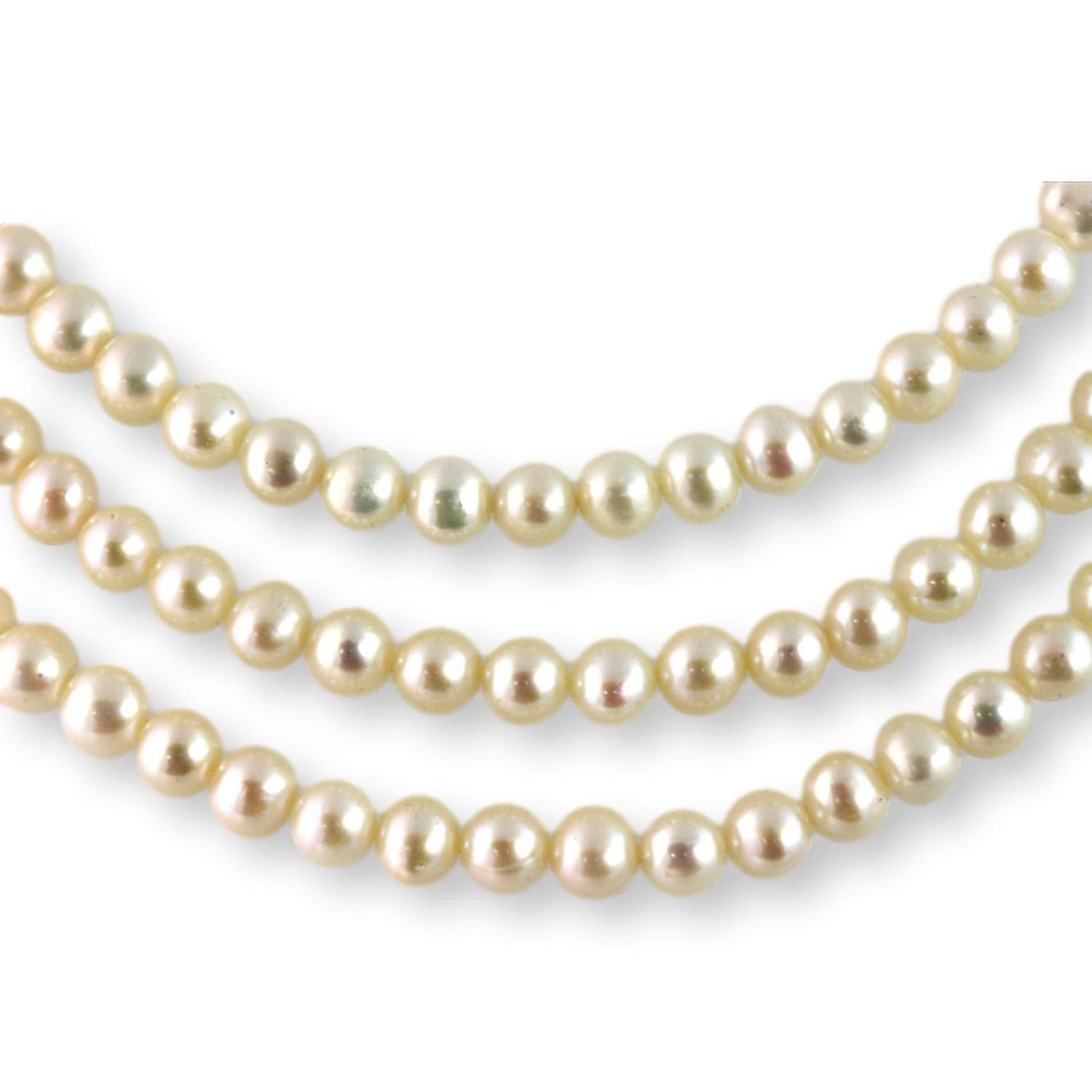 Handknotted 6mm Ivory Pearl Three-Strand 14K Clasp - 16", 17", 18" - Thumbnail 2