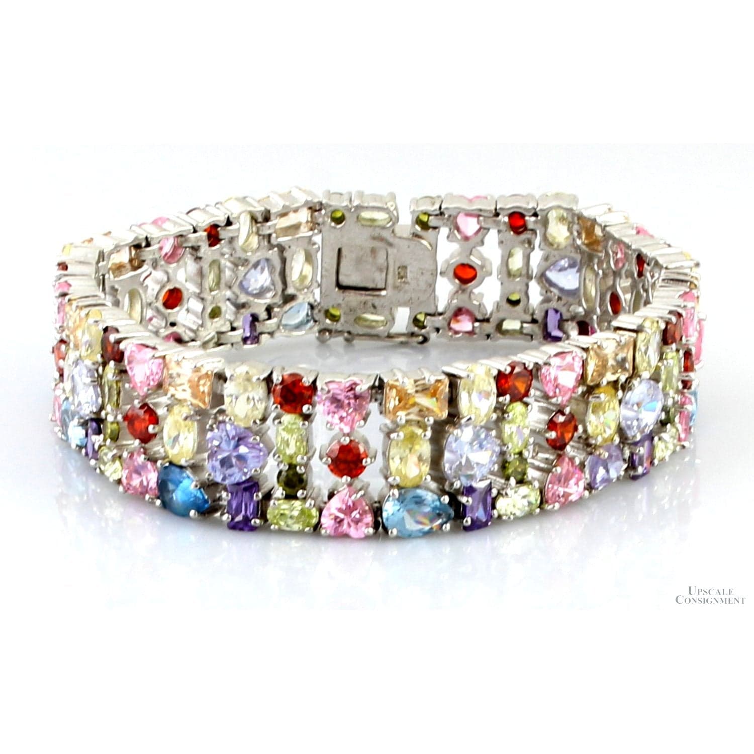 Multicolor Round Oval Heart Pear CZ Sterling Silver Bracelet - 7.25" - Image 1