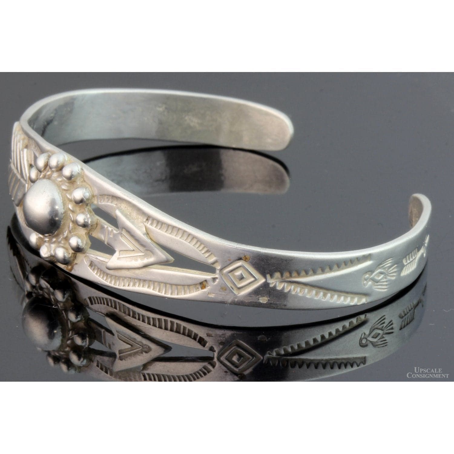 Fred Harvey Era Sterling Silver Concho & Arrow Navajo Cuff - 6.5 in. - Thumbnail 2