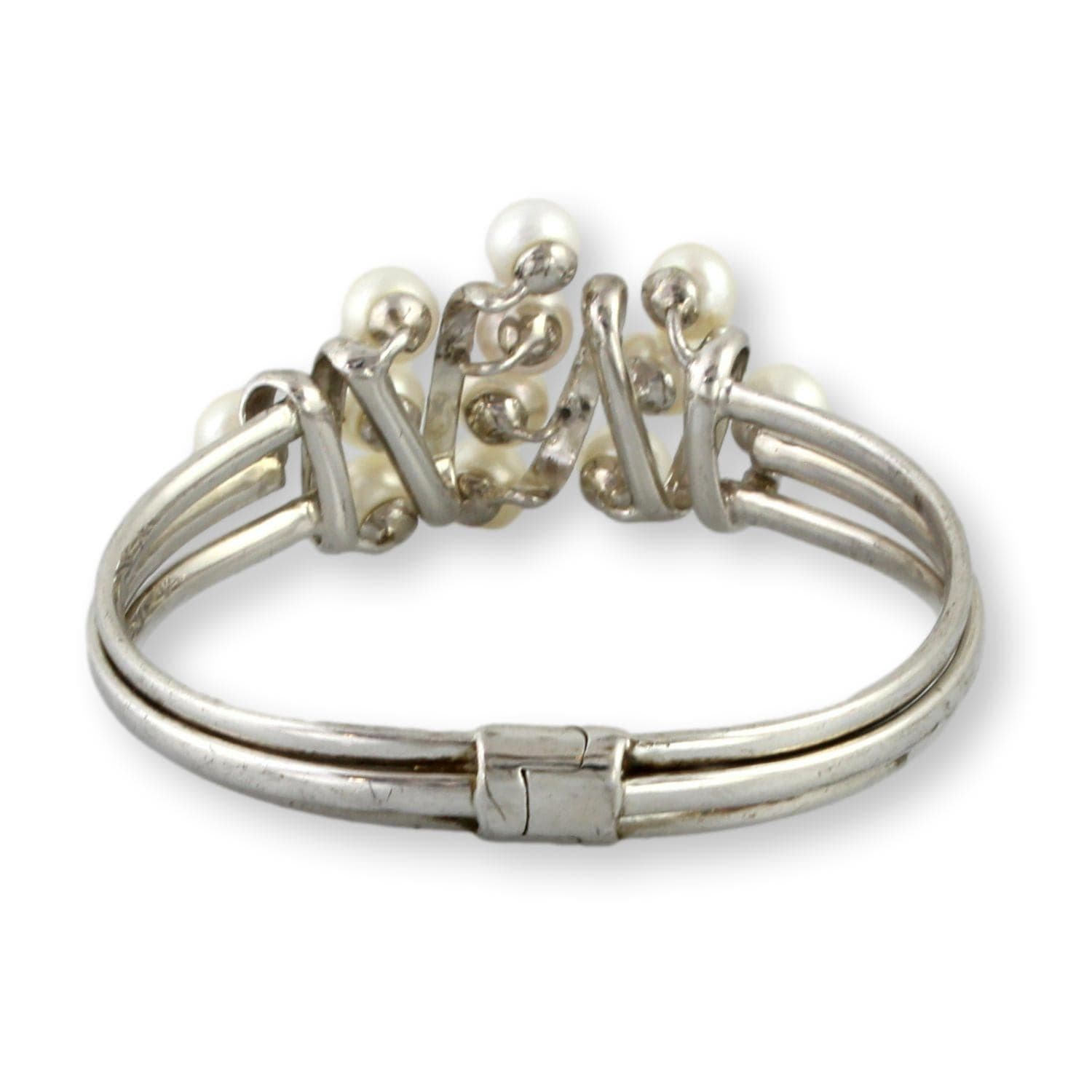 Cultured White Pearl Sterling Silver Clamper Bracelet - Size 6.75 - Thumbnail 3