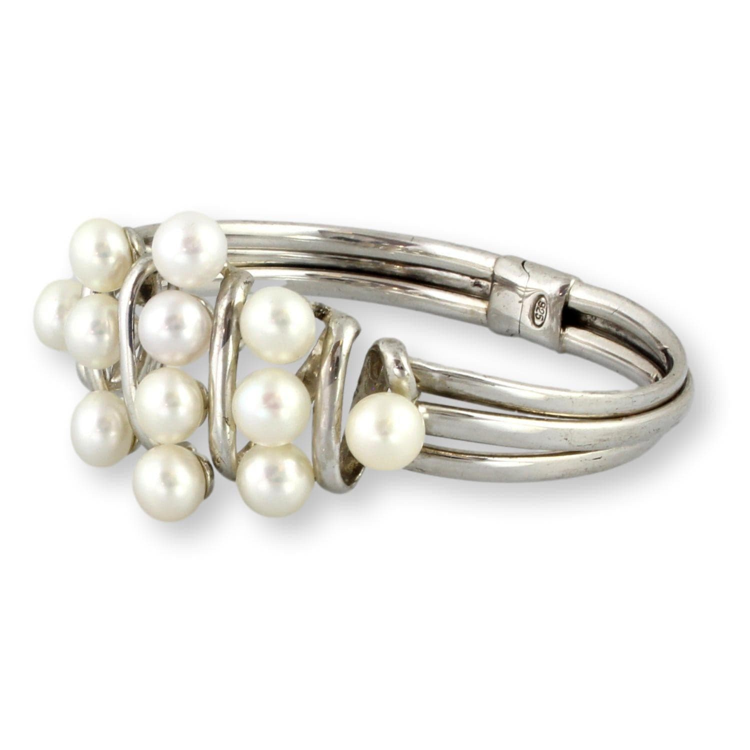Cultured White Pearl Sterling Silver Clamper Bracelet - Size 6.75 - Thumbnail 2