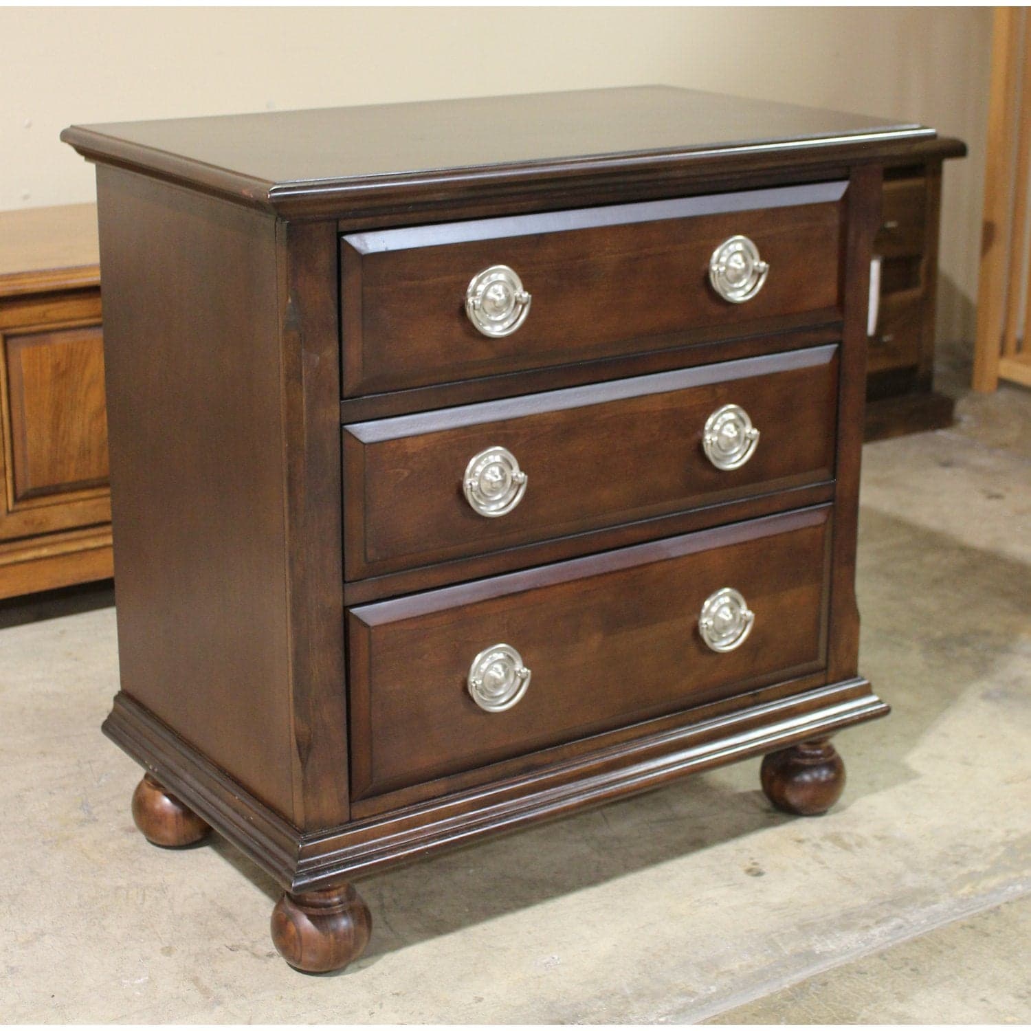 Mahogany 3 Drawer Nightstand - Dark Brown - Thumbnail 2
