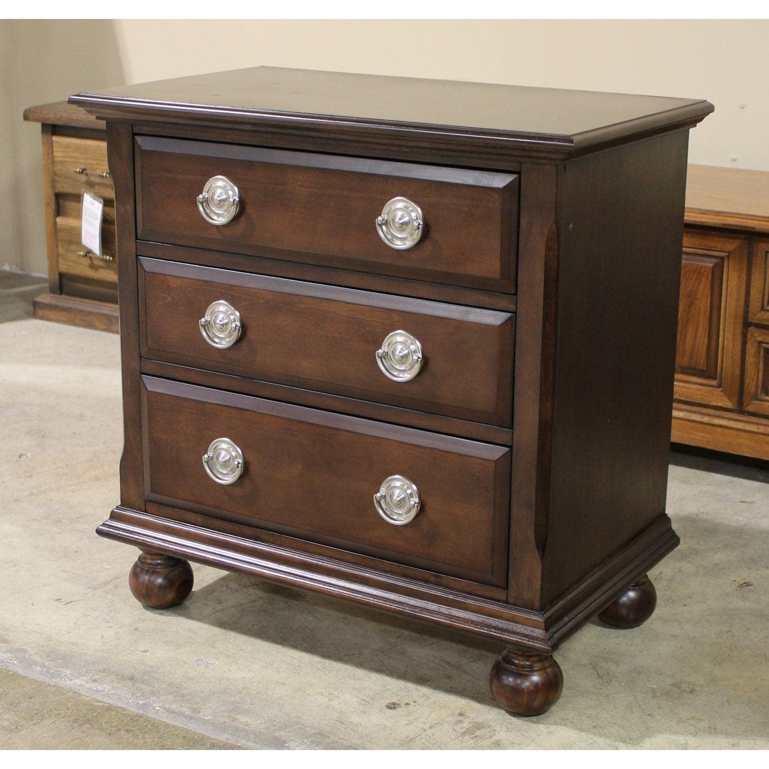 Mahogany 3 Drawer Nightstand - Dark Brown - Thumbnail 3