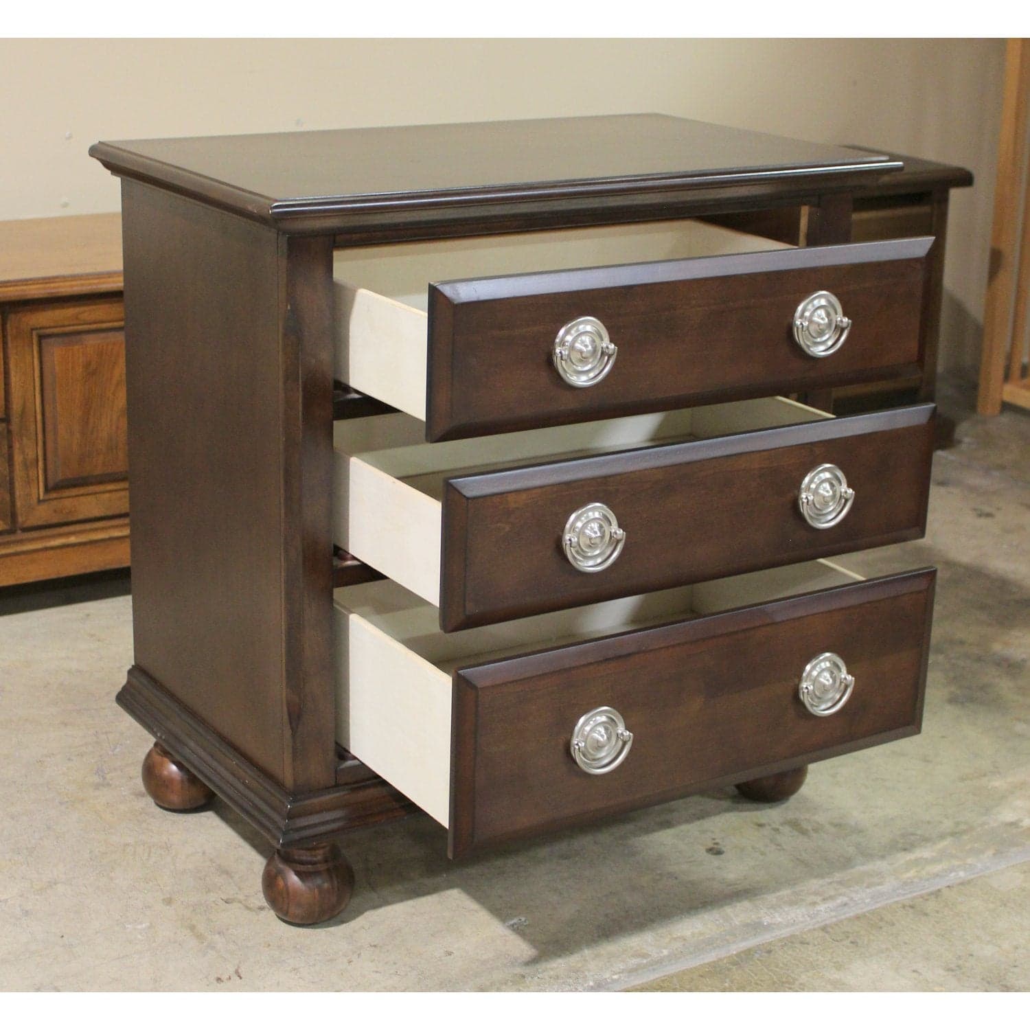 Mahogany 3 Drawer Nightstand - Dark Brown - Thumbnail 4