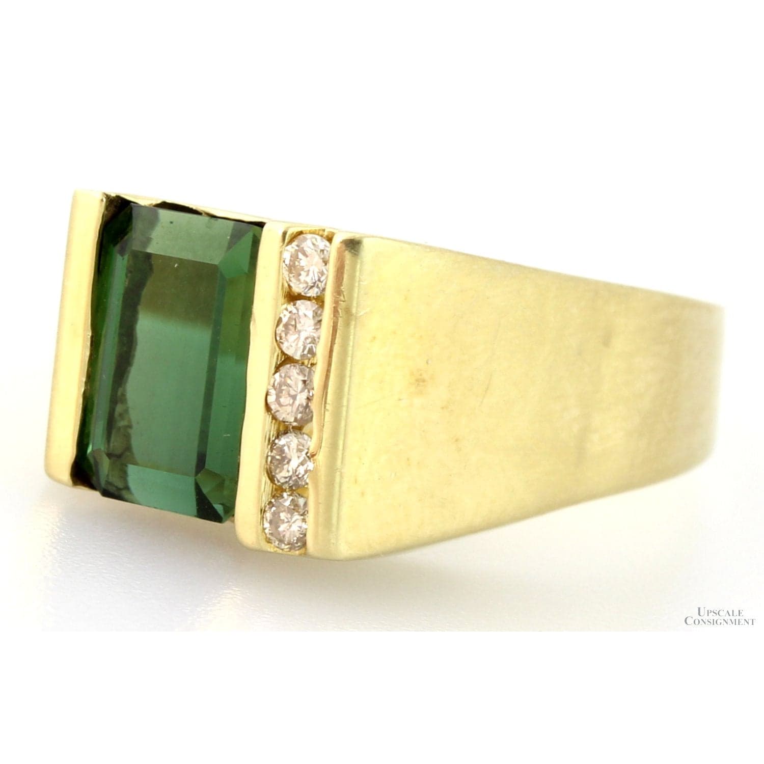 14K Yellow Gold 1.88ct Green Tourmaline & Diamond Ring - Size 7.5 - Thumbnail 2