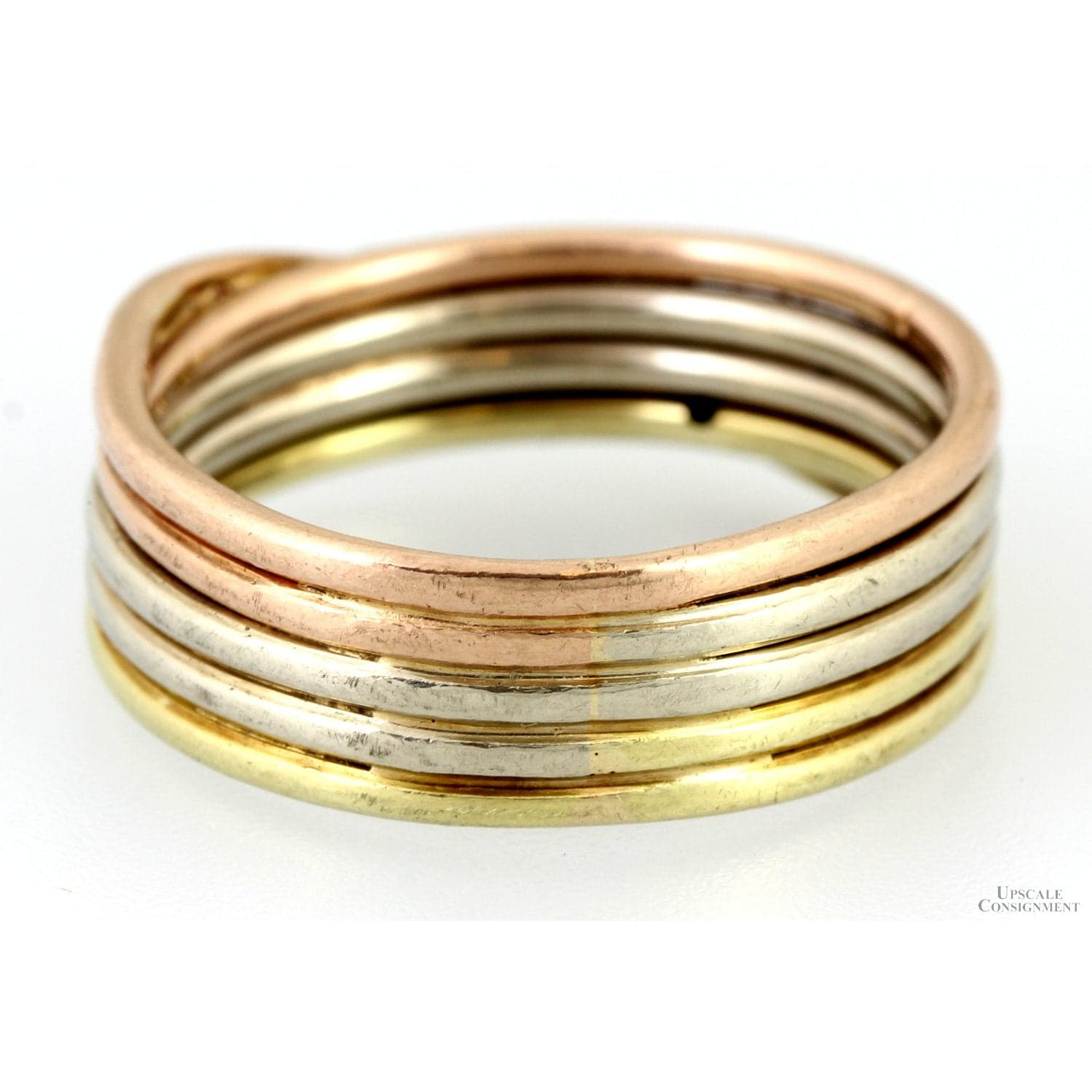 14K Tri-Color Gold Stack Bands .10ctw Diamond Crossover Ring - Size 8 - Thumbnail 3