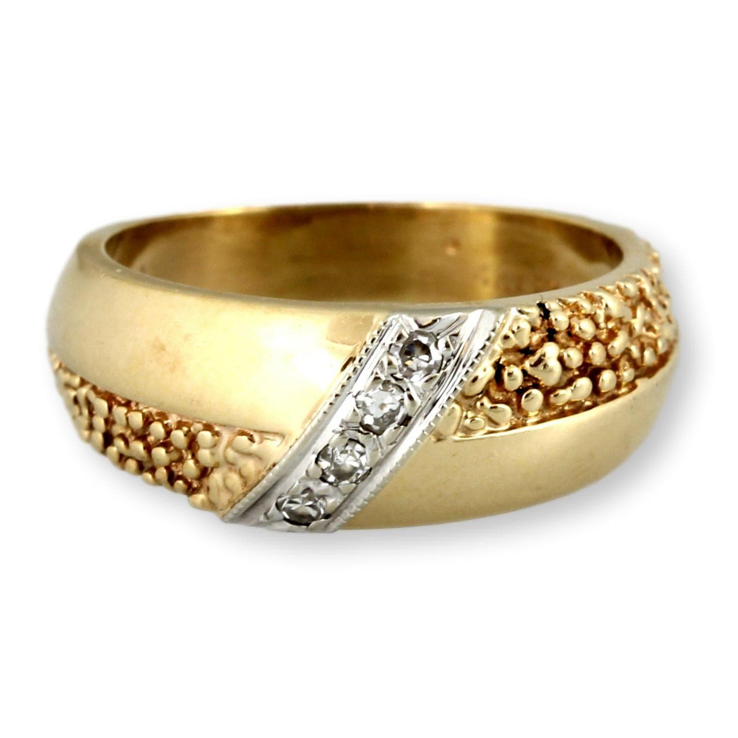 14K Tri-Color Gold Diamond Crossover Granulated Band - Size 7.25 - Image 1