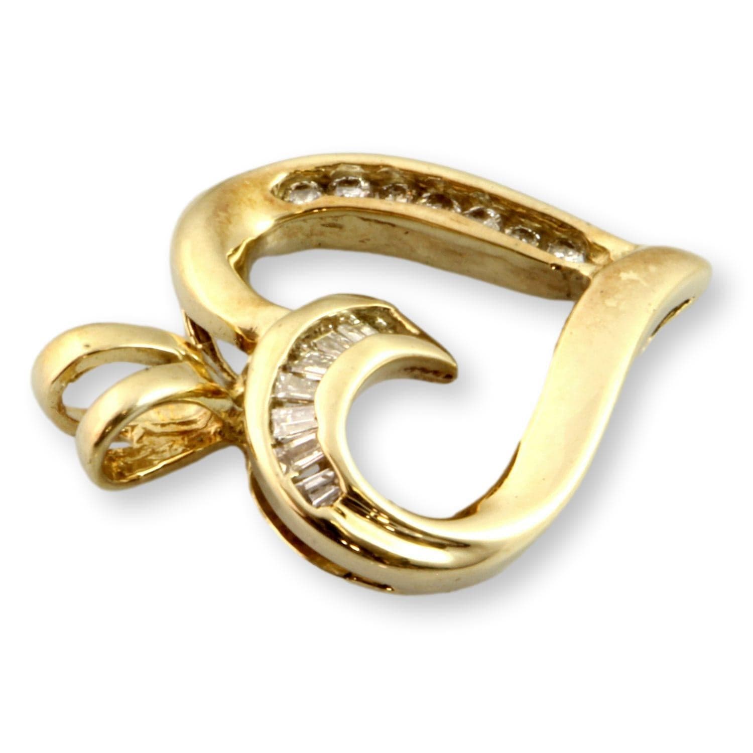 10K Yellow Gold Open Heart .14ctw Diamond Pendant - Thumbnail 2