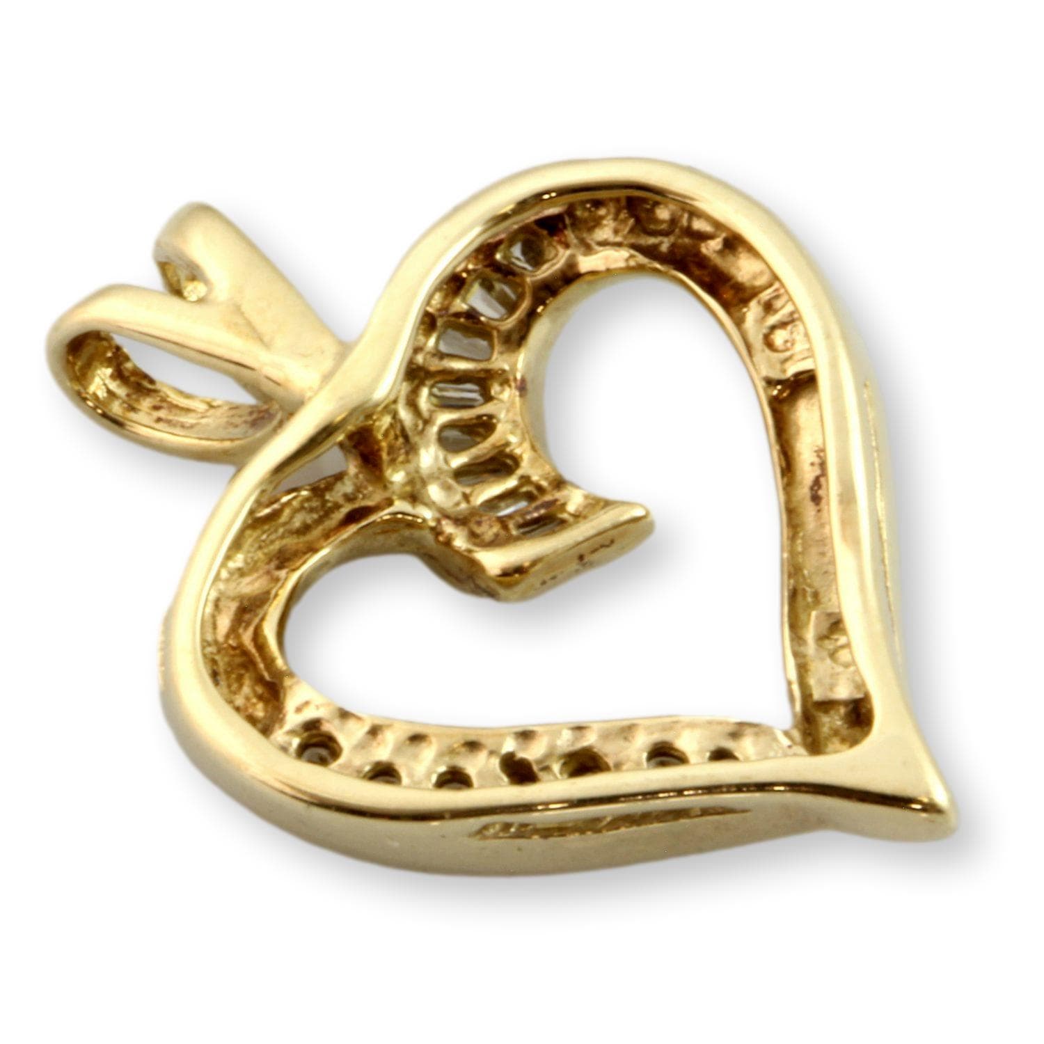 10K Yellow Gold Open Heart .14ctw Diamond Pendant - Thumbnail 3