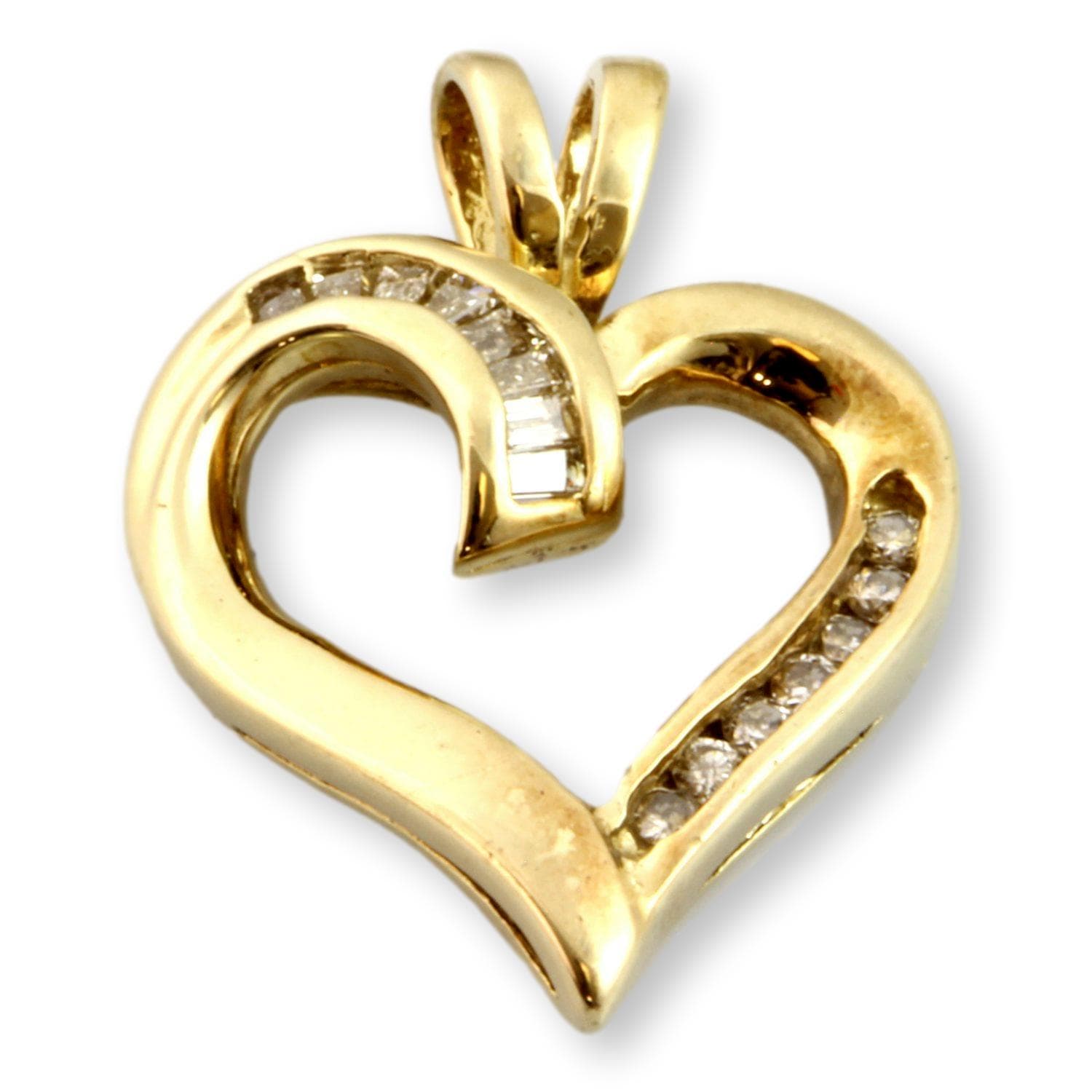 10K Yellow Gold Open Heart .14ctw Diamond Pendant - Image 1