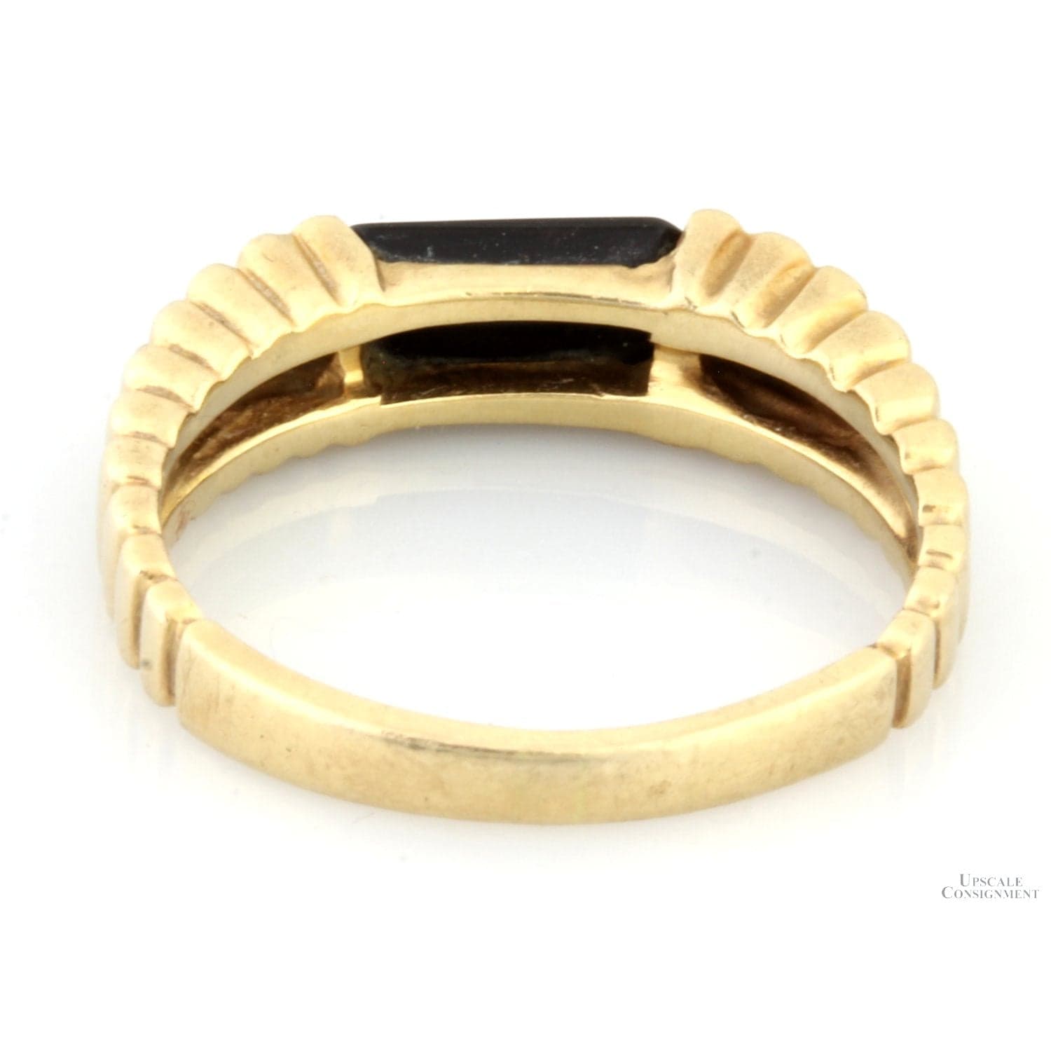 14K Yellow Gold Black Onyx Chalcedony Ribbed Band - Size 7.5 - Thumbnail 4