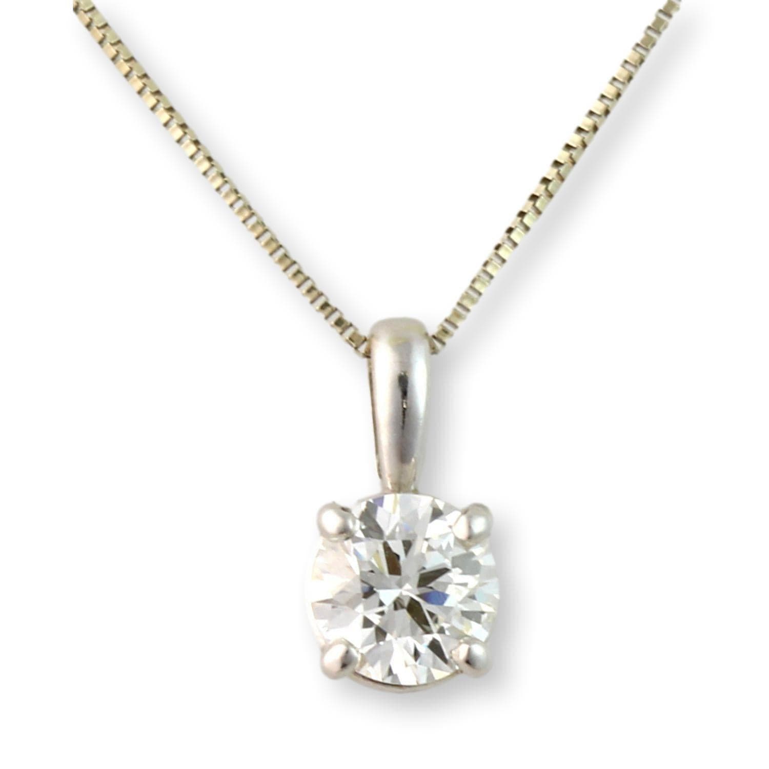 14K White Gold .58ct Diamond Solitaire Pendant & Chain - 16 in - Image 1