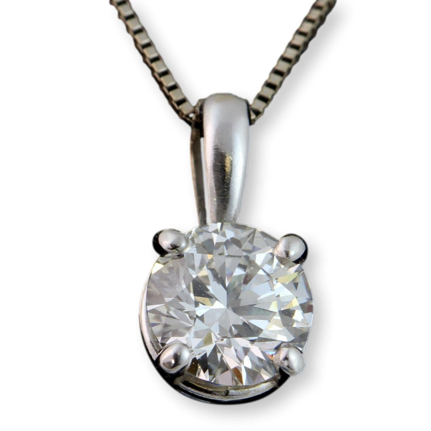 14K White Gold .58ct Diamond Solitaire Pendant & Chain - 16 in - Thumbnail 2