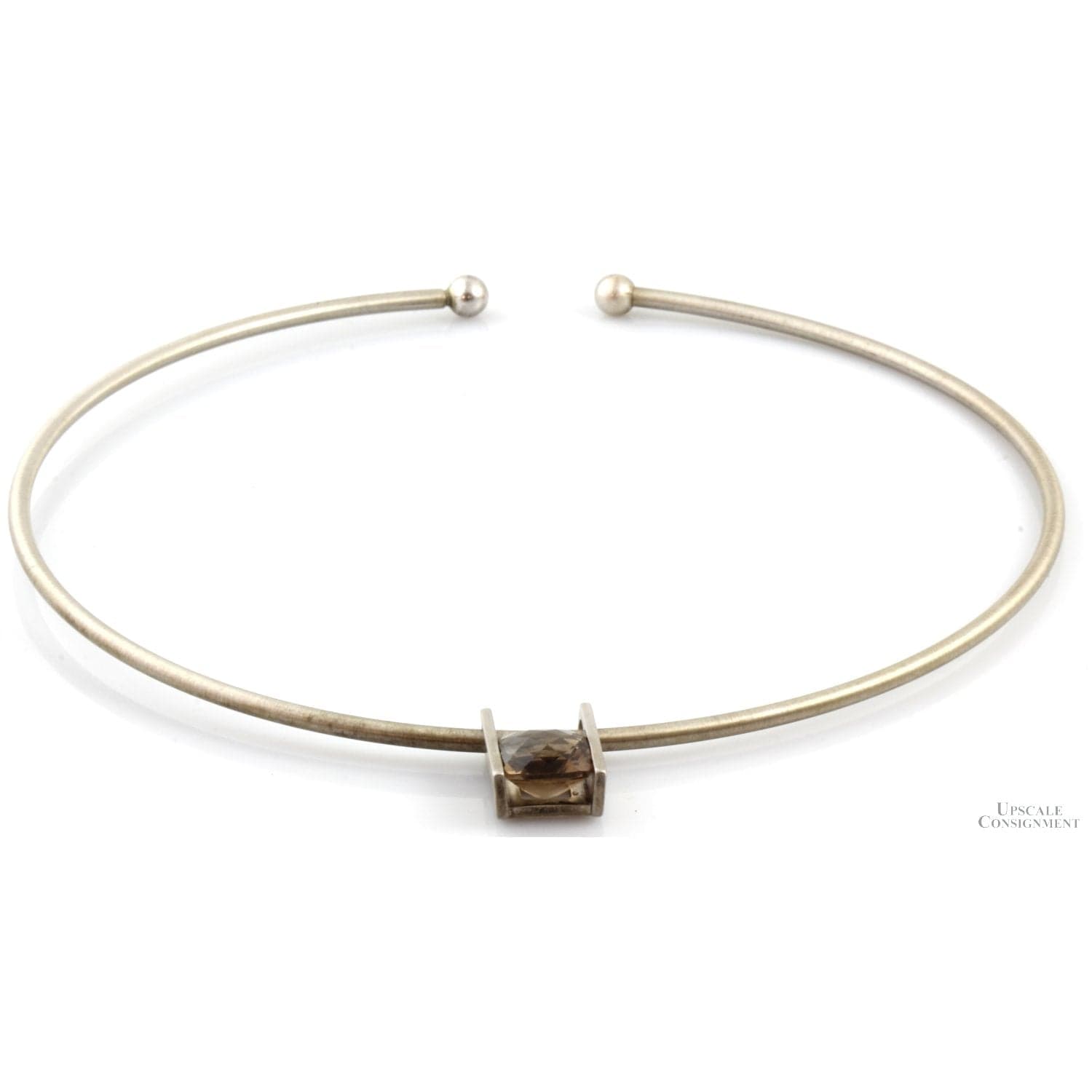 Smoky Quartz Pendant Sterling Silver Torque Collar Matte Finish - 16"-17" - Image 1