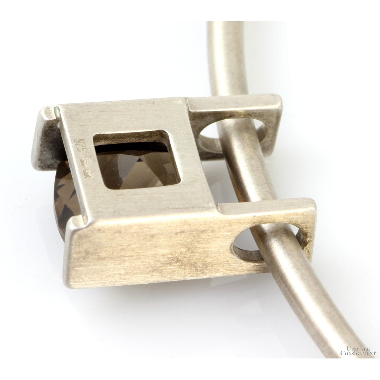 Smoky Quartz Pendant Sterling Silver Torque Collar Matte Finish - 16"-17" - Thumbnail 4