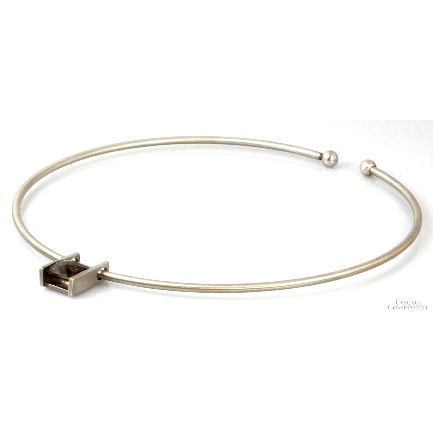 Smoky Quartz Pendant Sterling Silver Torque Collar Matte Finish - 16"-17" - Thumbnail 3