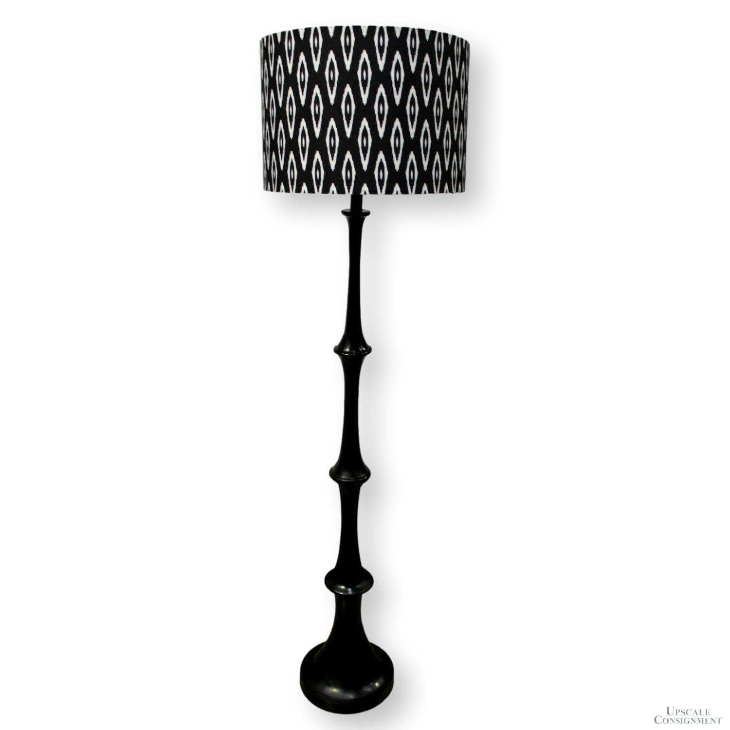 Floor Lamp w/Black & White Ikat Shade - Image 1