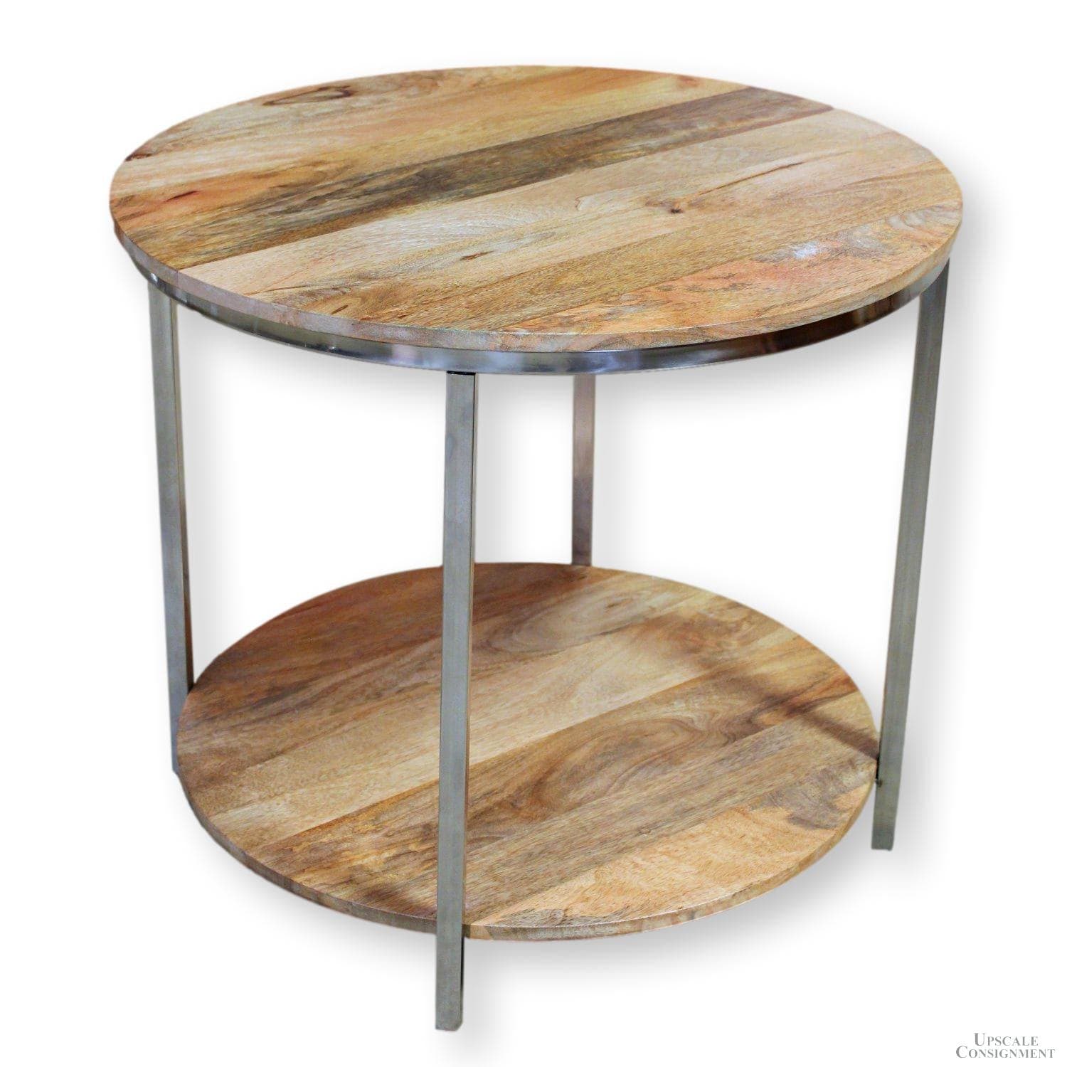Round Tropical Wood & Chrome Accent Table - Image 1