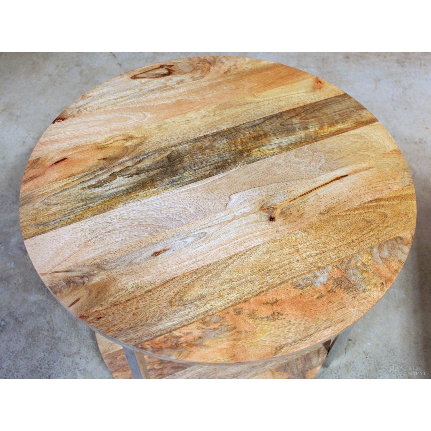 Round Tropical Wood & Chrome Accent Table - Thumbnail 2