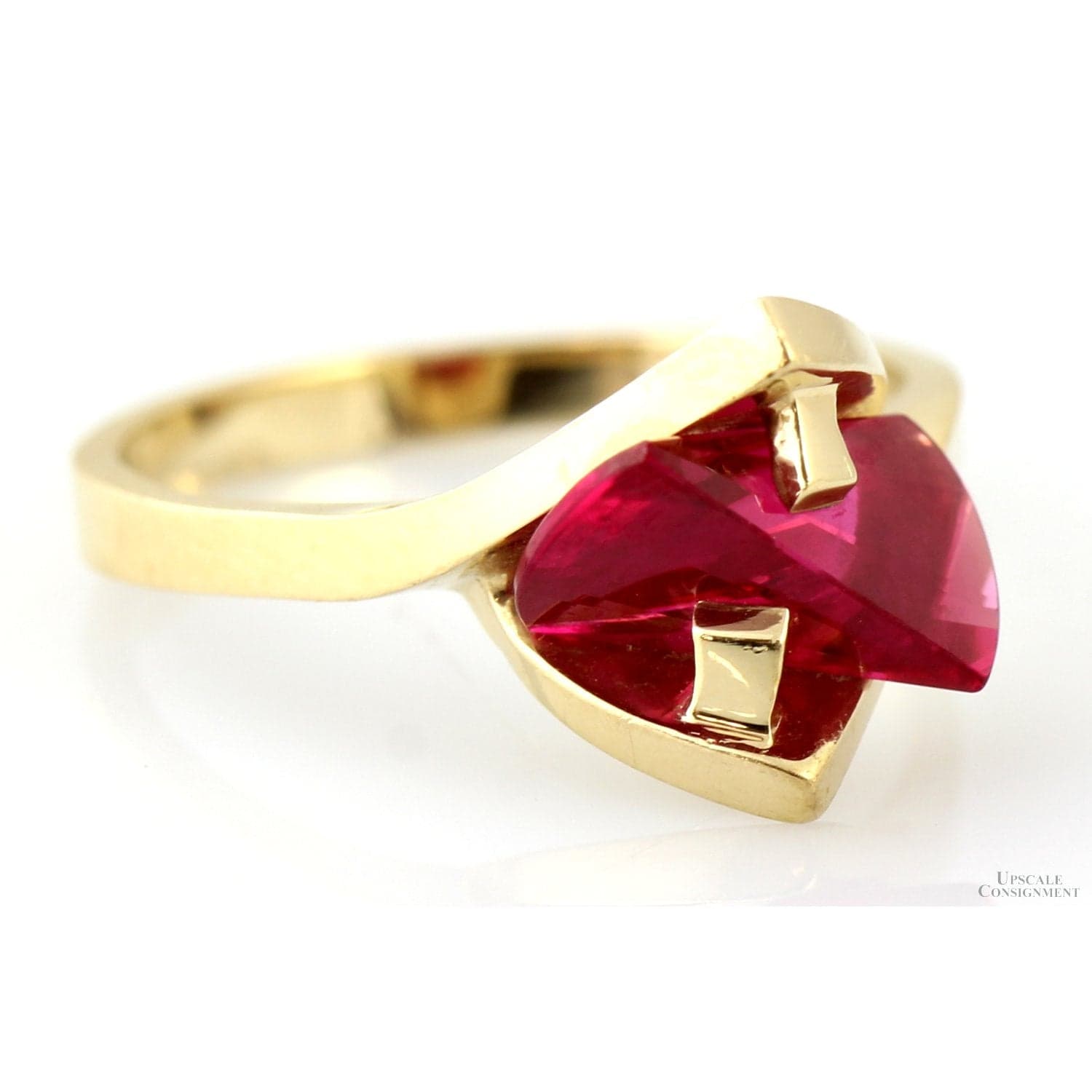 Lighthouse Lens Cut Created Red Spinel 14K Gold Ring - Size 4 - Thumbnail 2